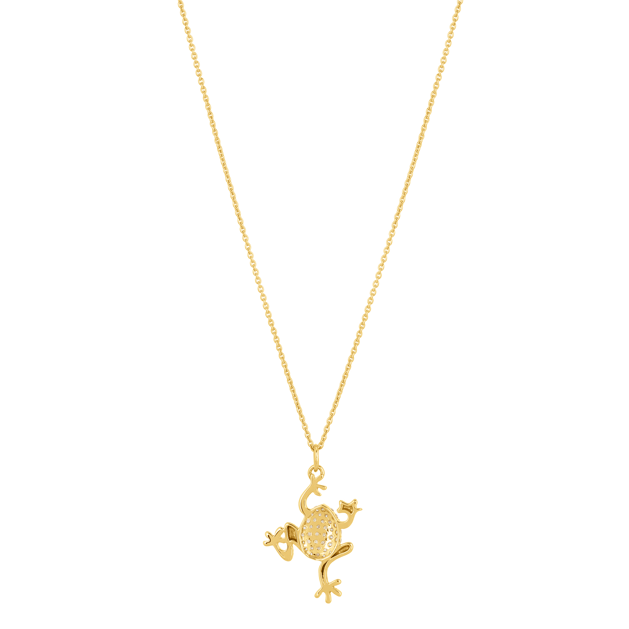 Yellow Gold Frog Diamond Pendant With Chain