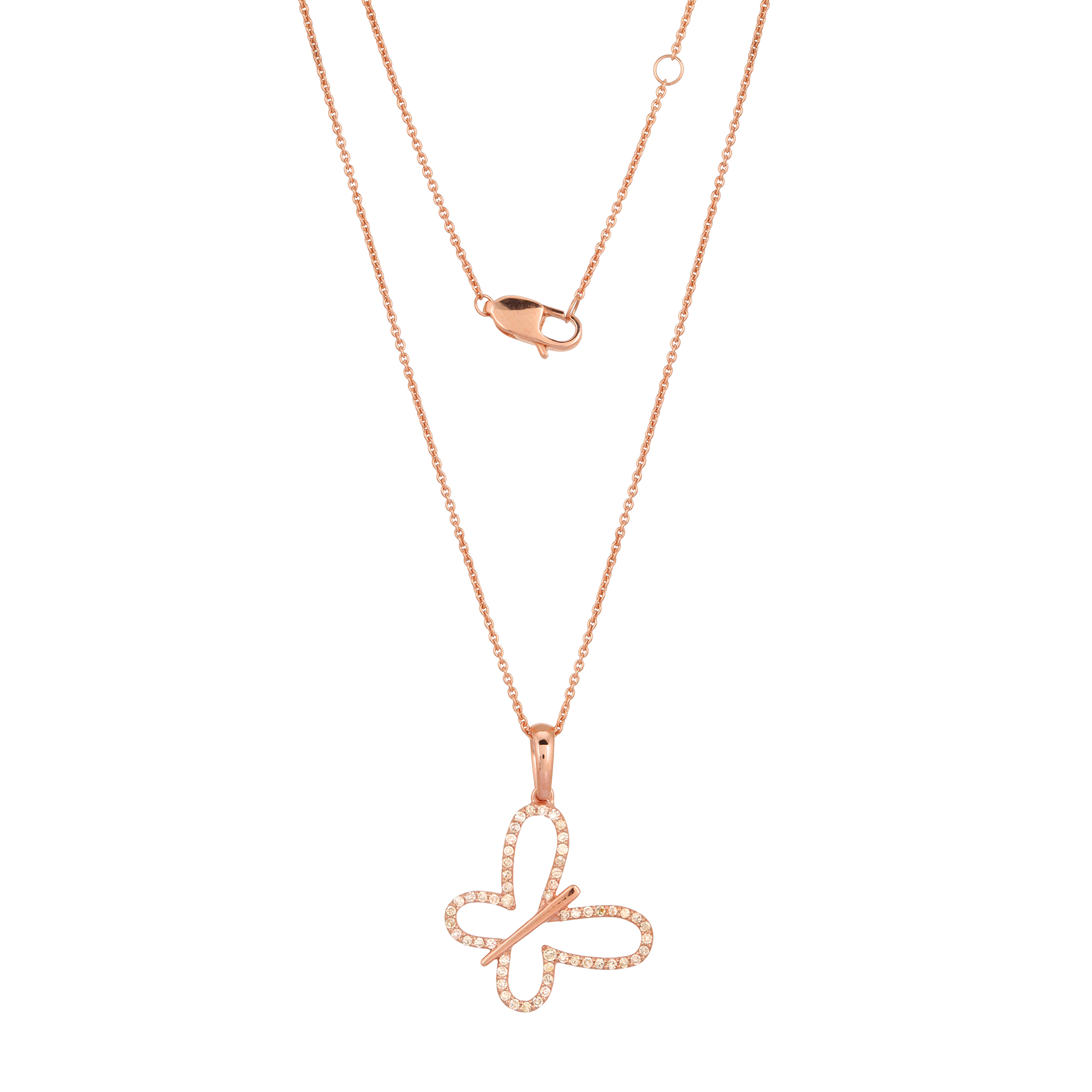 Rose Gold Butterfly Diamond Pendant With Chain