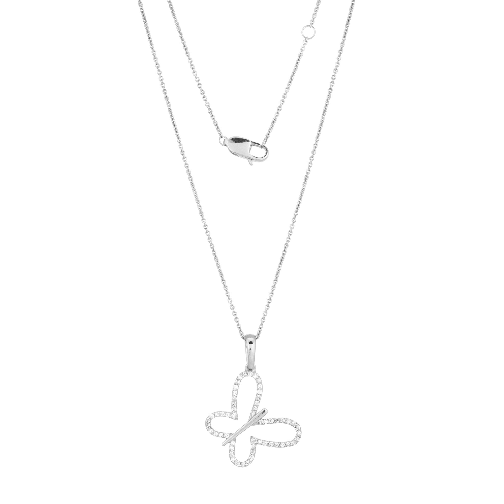 White Gold Butterfly Diamond Pendant With Chain