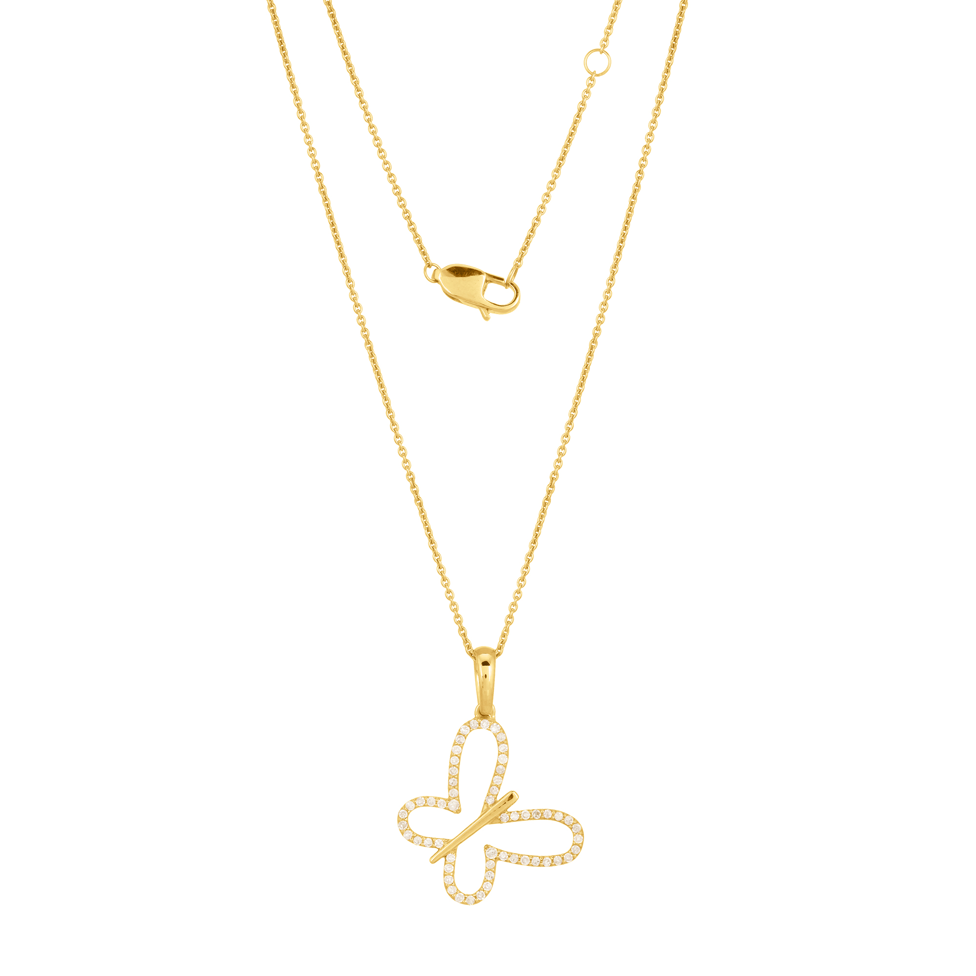Yellow Gold Butterfly Diamond Pendant With Chain