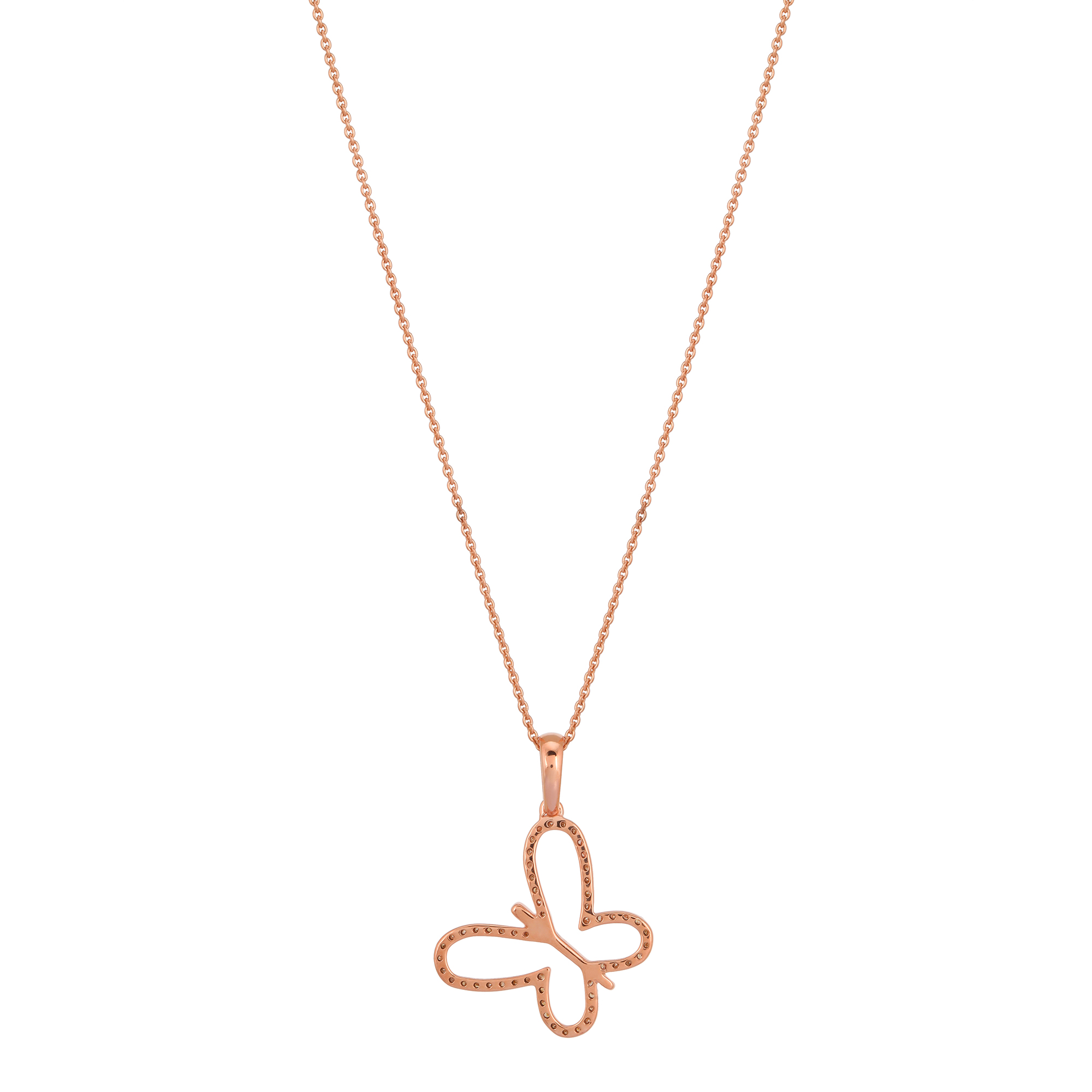 Rose Gold Butterfly Diamond Pendant With Chain