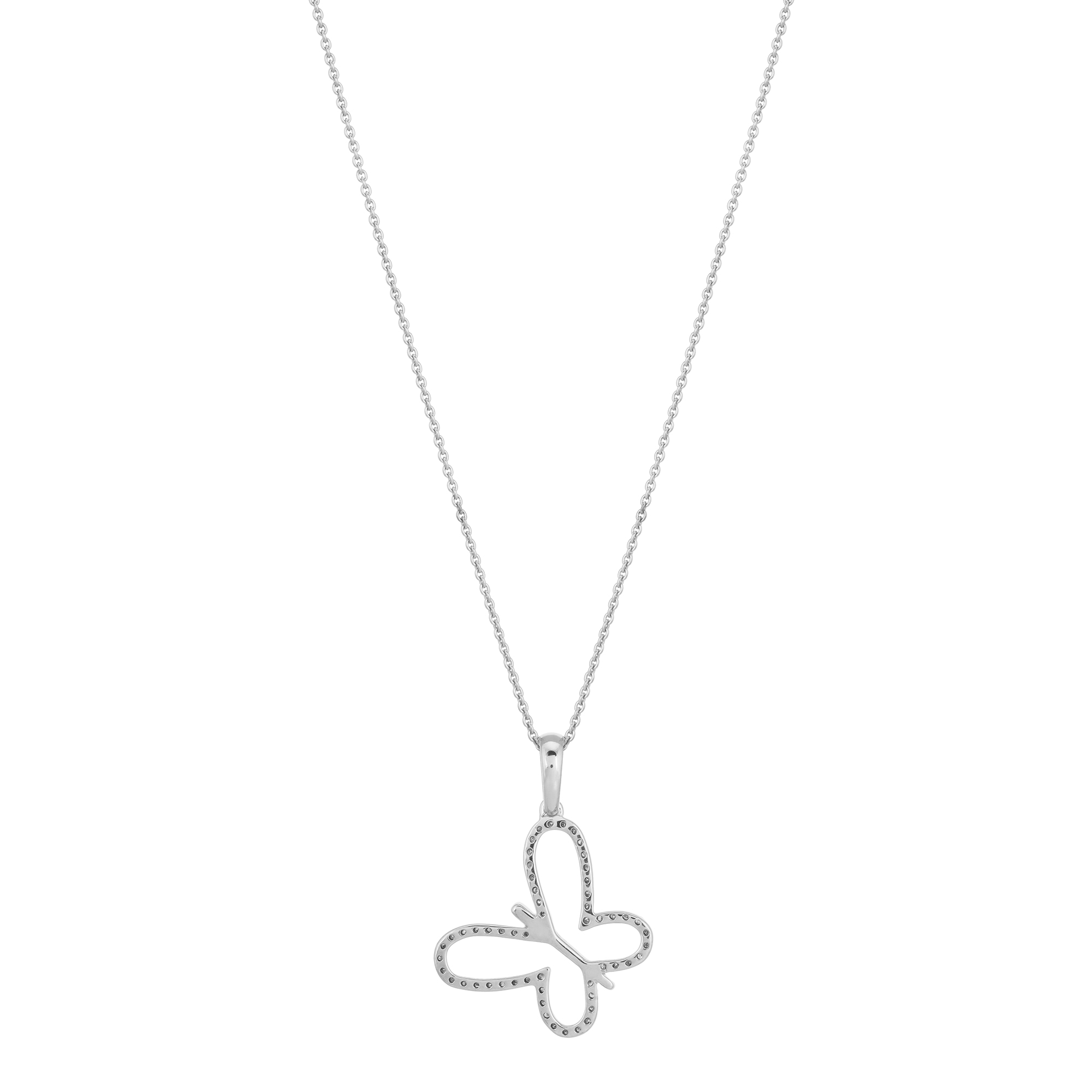 White Gold Butterfly Diamond Pendant With Chain