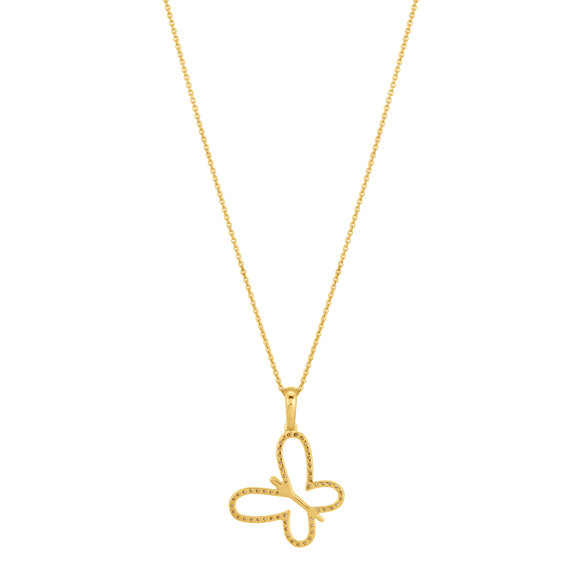 Yellow Gold Butterfly Diamond Pendant With Chain