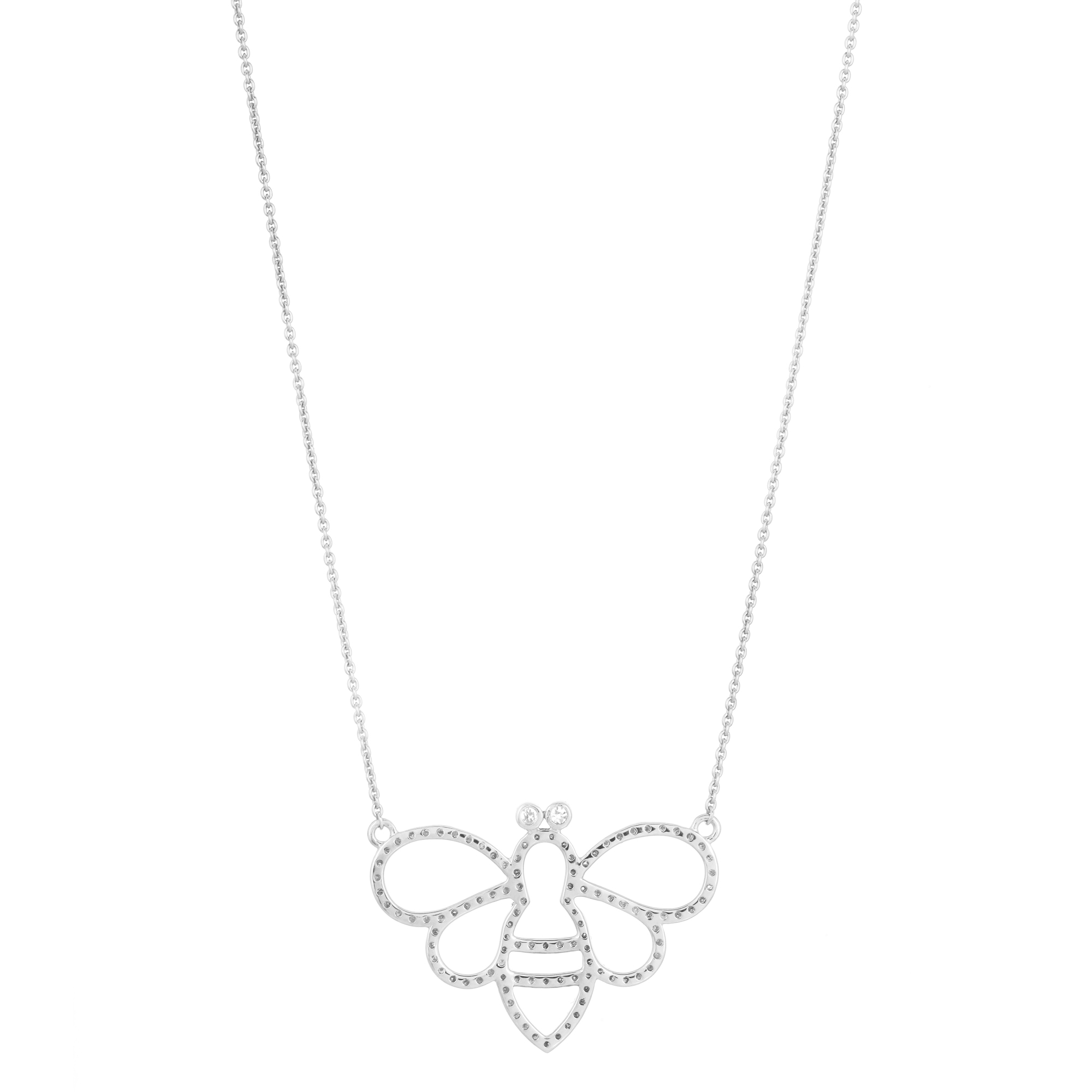 White Gold Butterfly Diamond Pendant With Chain