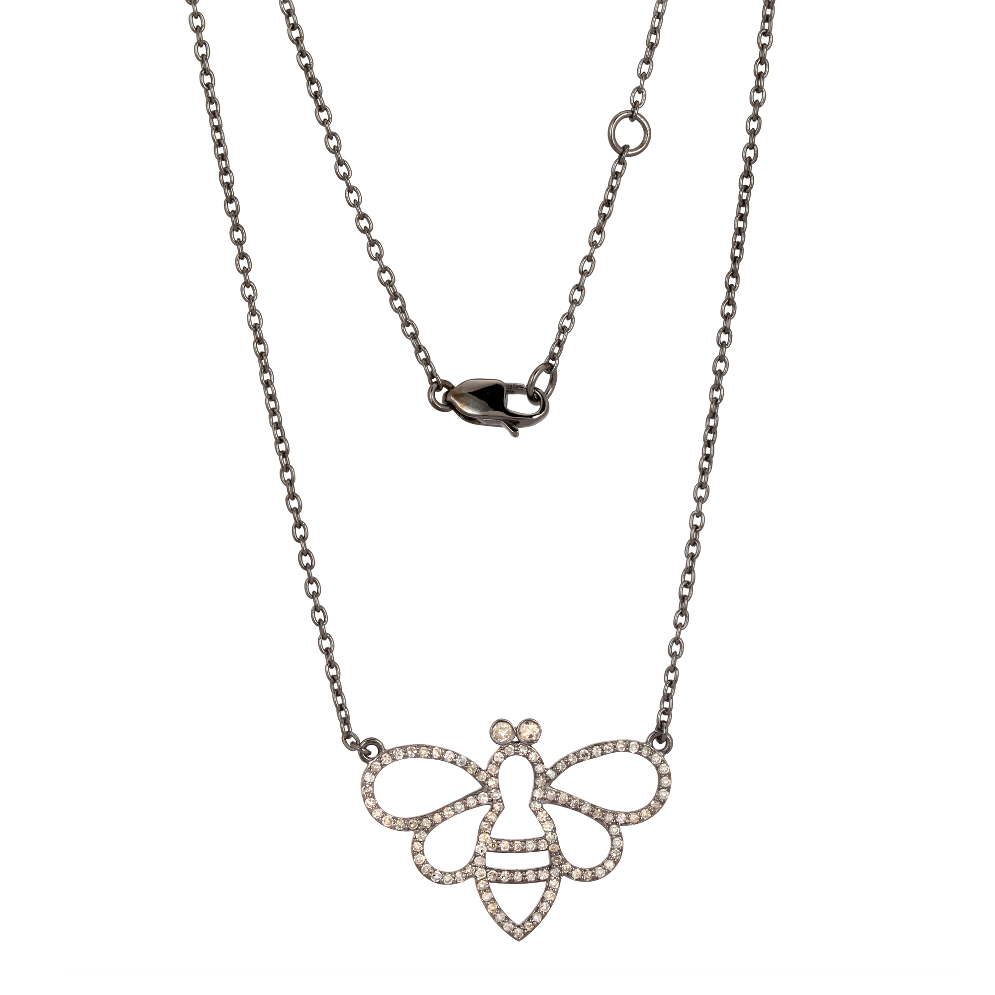 Sterling Silver Butterfly Diamond Pendant With Chain