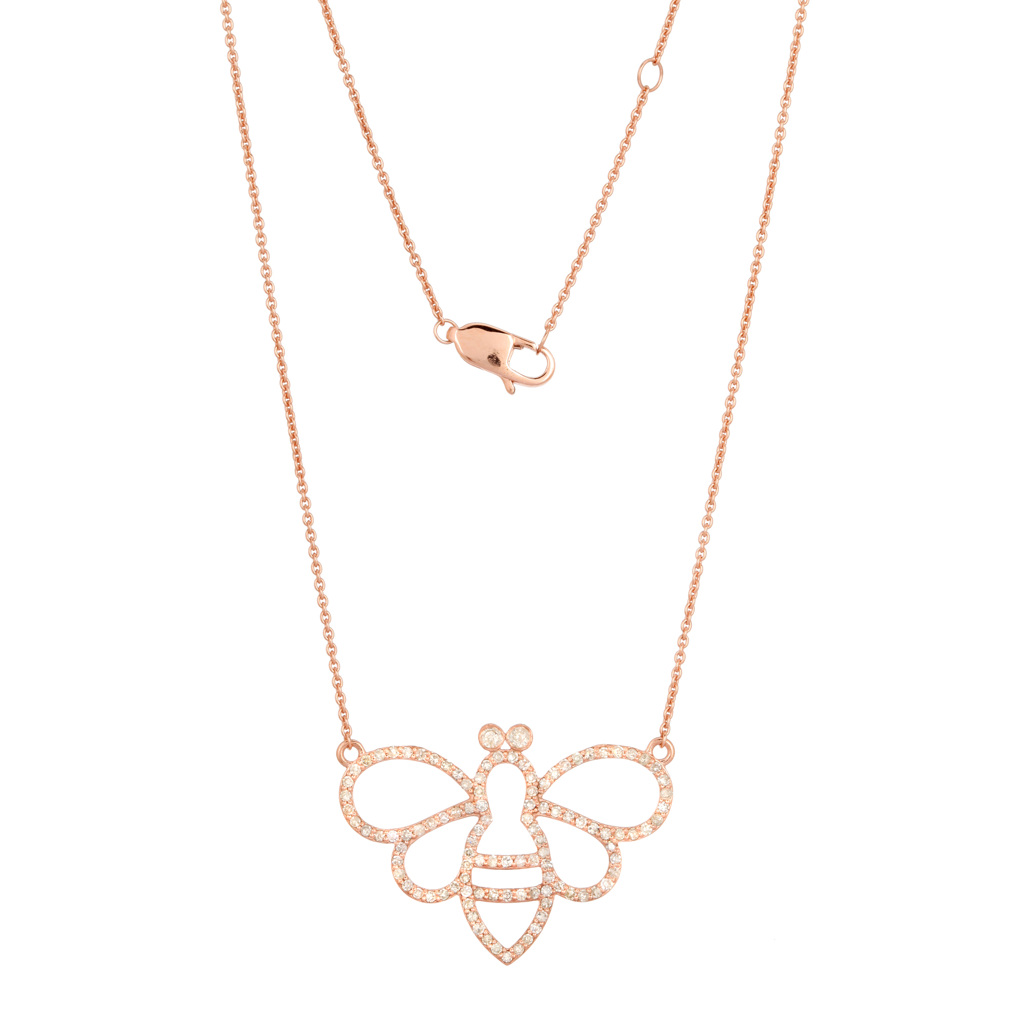 Rose Gold Butterfly Diamond Pendant With Chain