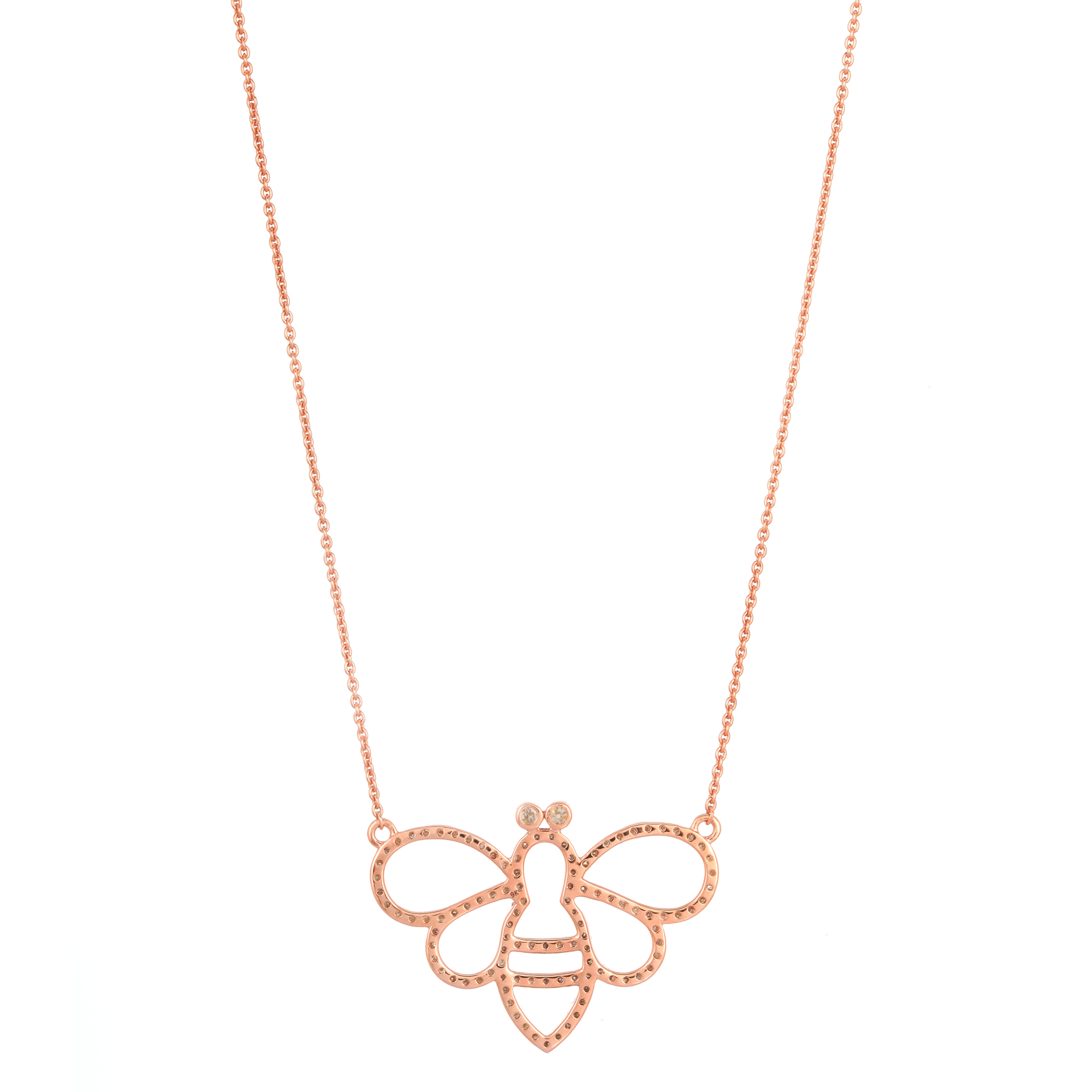 Rose Gold Butterfly Diamond Pendant With Chain