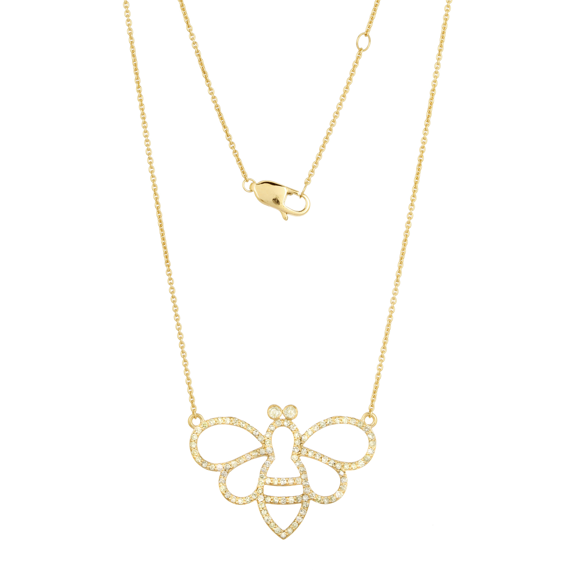 Yellow Gold Butterfly Diamond Pendant With Chain