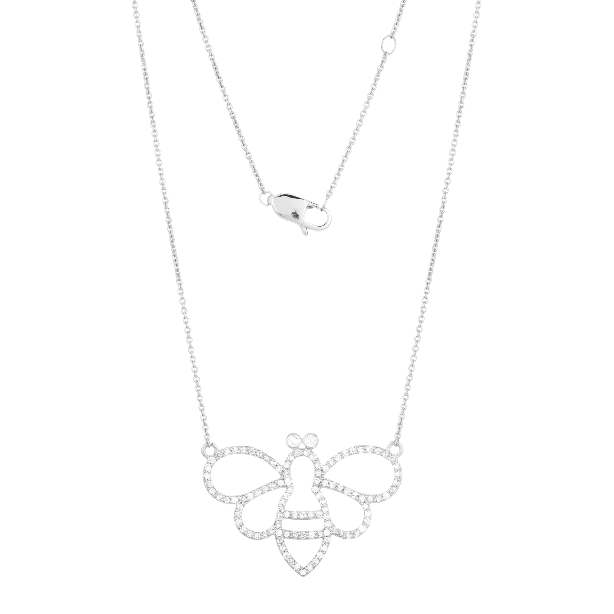 Sterling Silver Butterfly Diamond Pendant With Chain