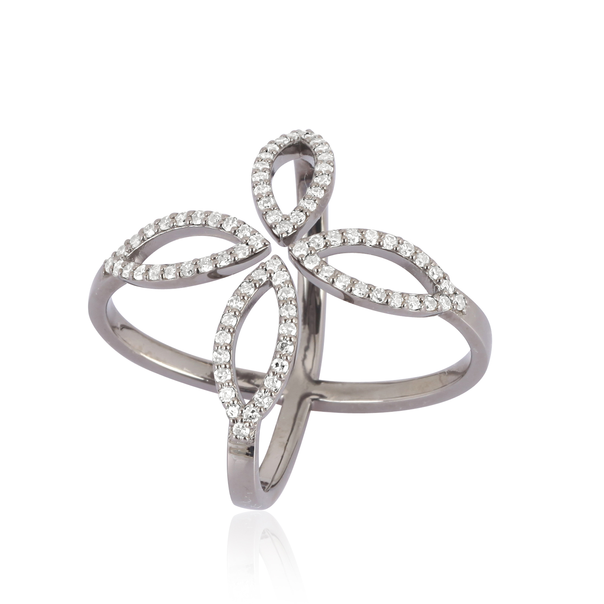 Sterling Silver Gap Diamond leaf Ring