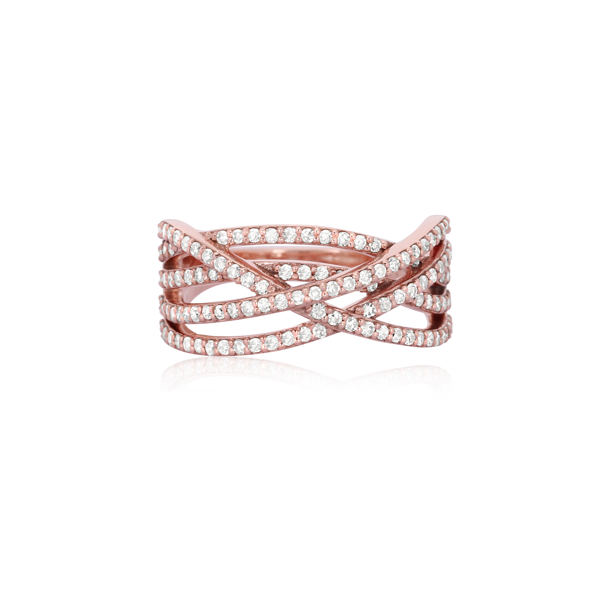 Rose Gold Multi Band Ring Studded With Diamonds