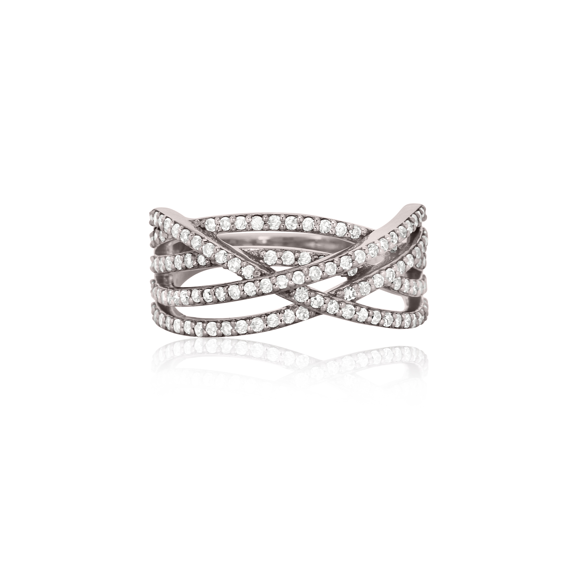 Sterling Silver Multi Band Ring Studded With Diamonds