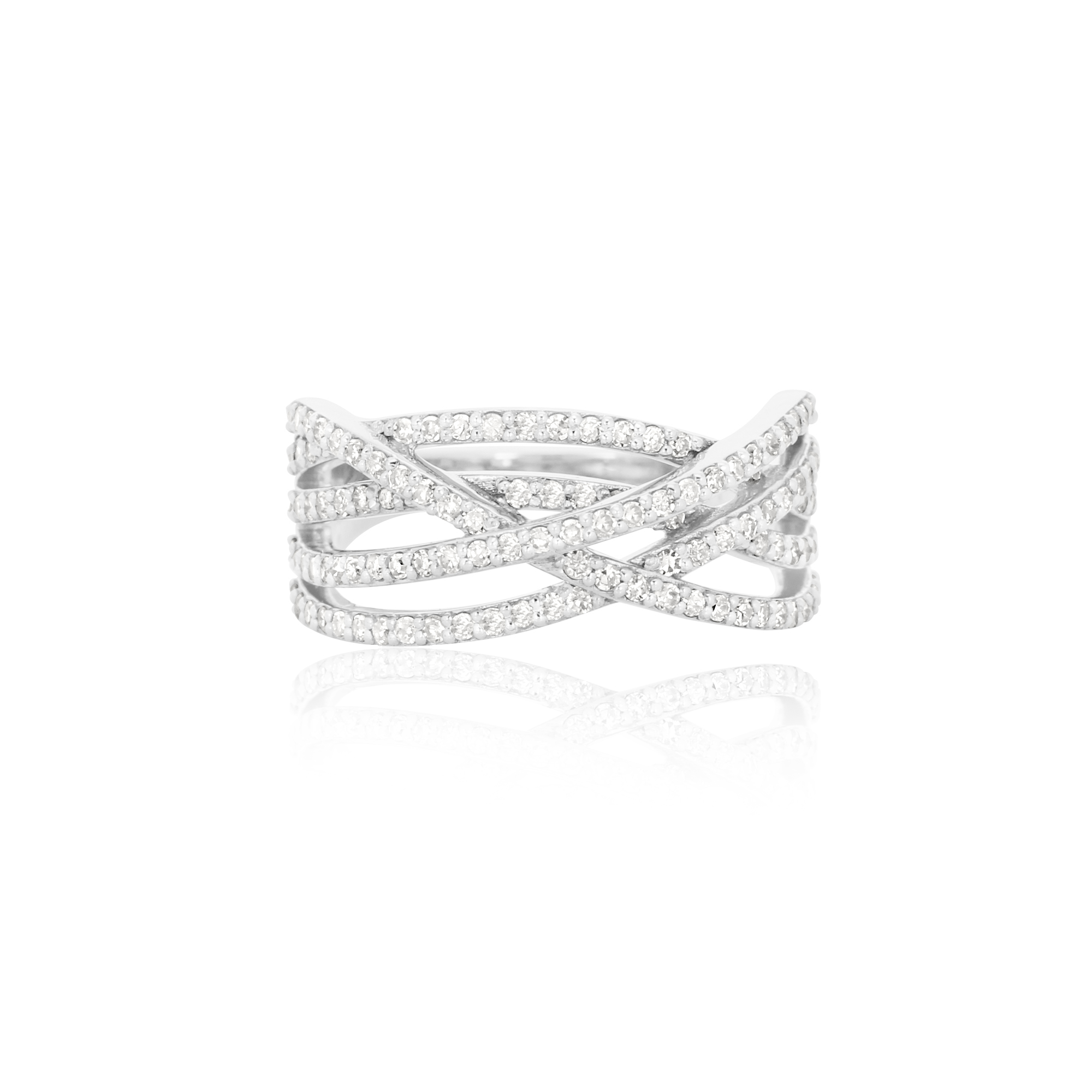 White Gold Multi Band Ring Studded With Diamonds