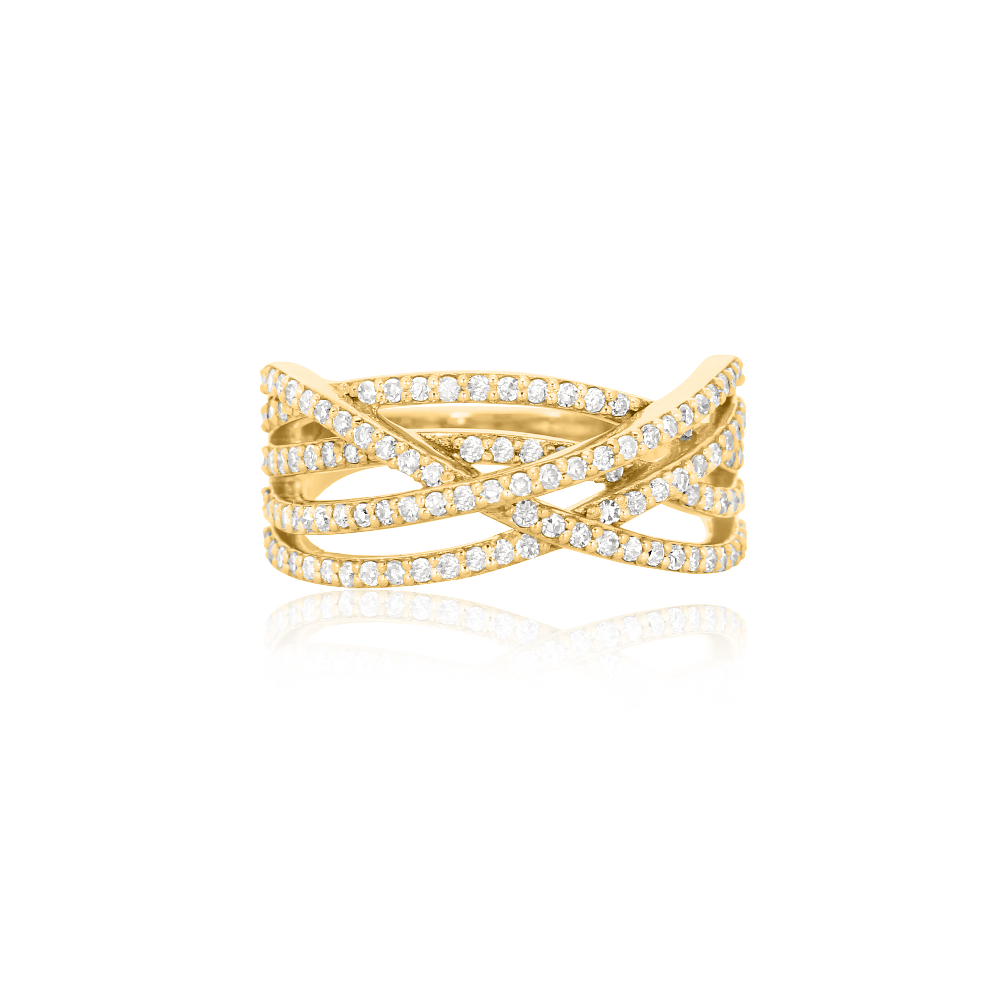 Yellow Gold Multi Band Ring Studded With Diamonds