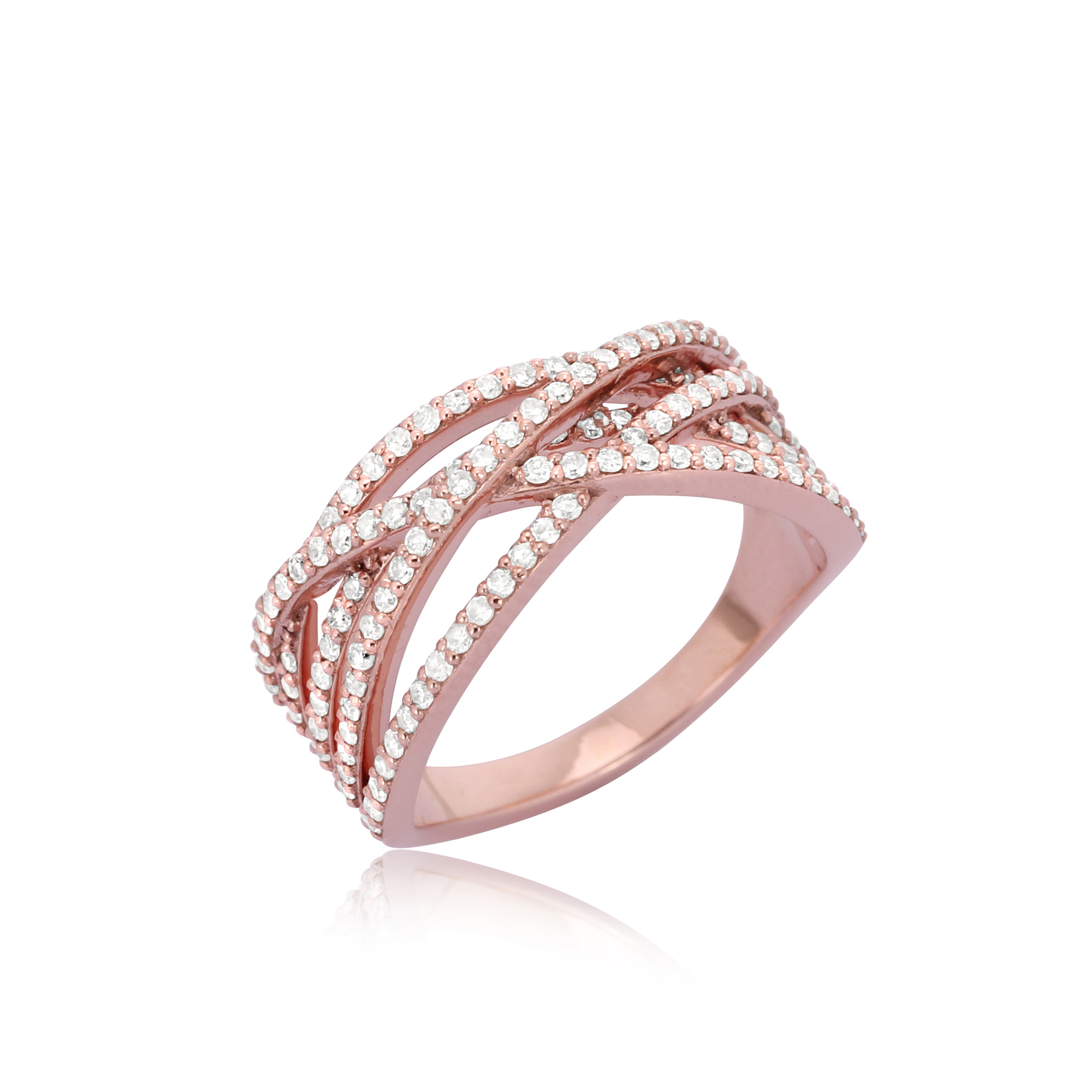Rose Gold Multi Band Ring Studded With Diamonds