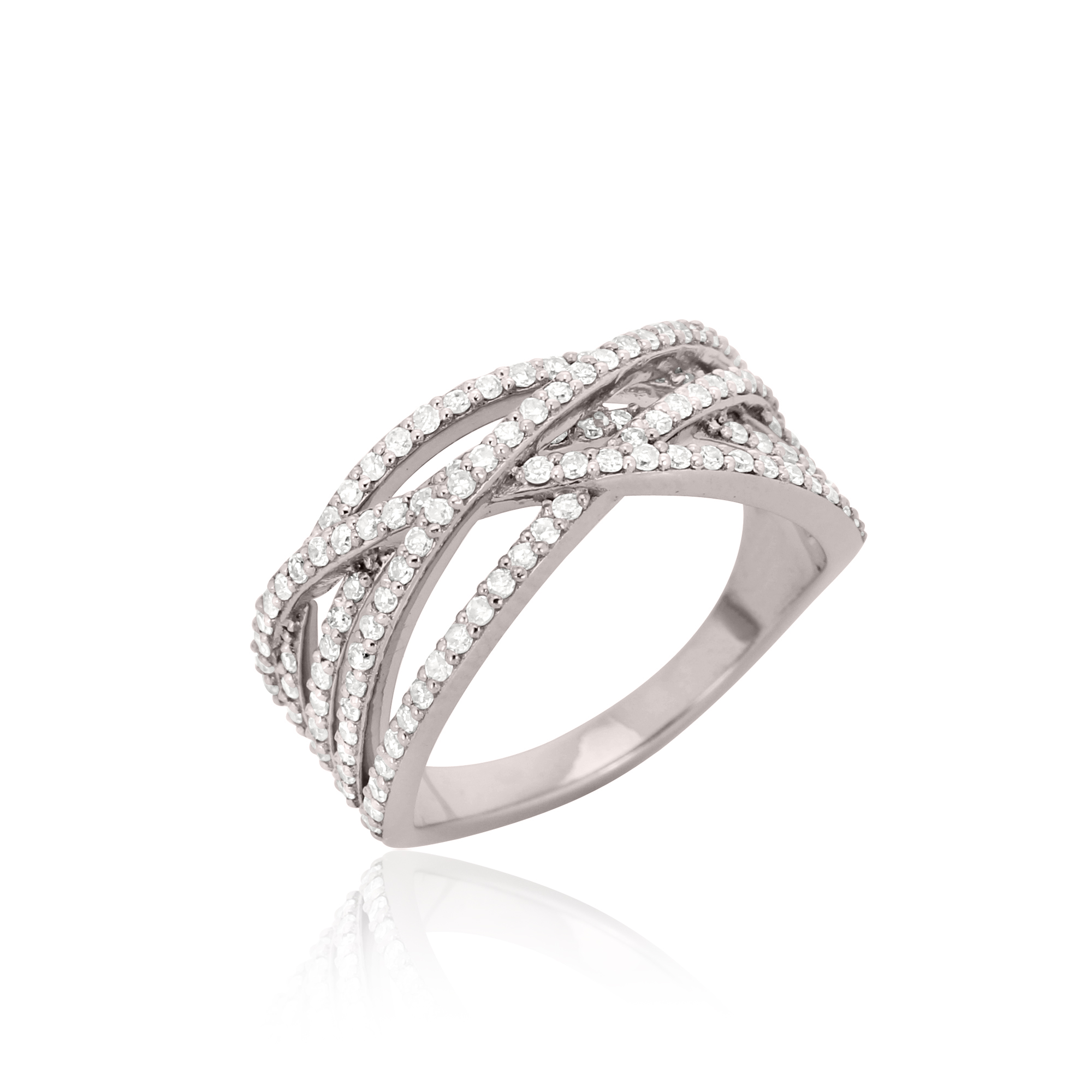Sterling Silver Multi Band Ring Studded With Diamonds