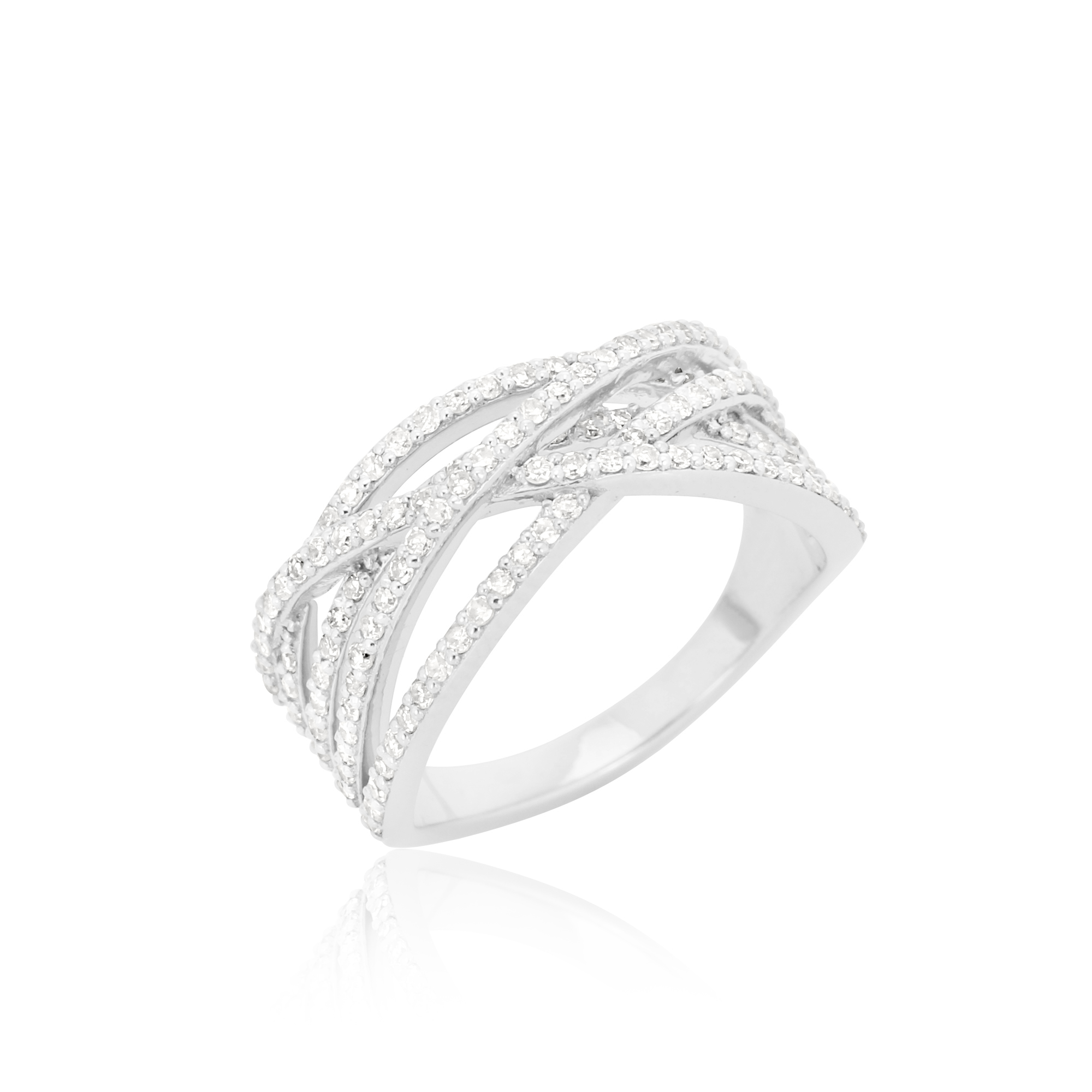 White Gold Multi Band Ring Studded With Diamonds