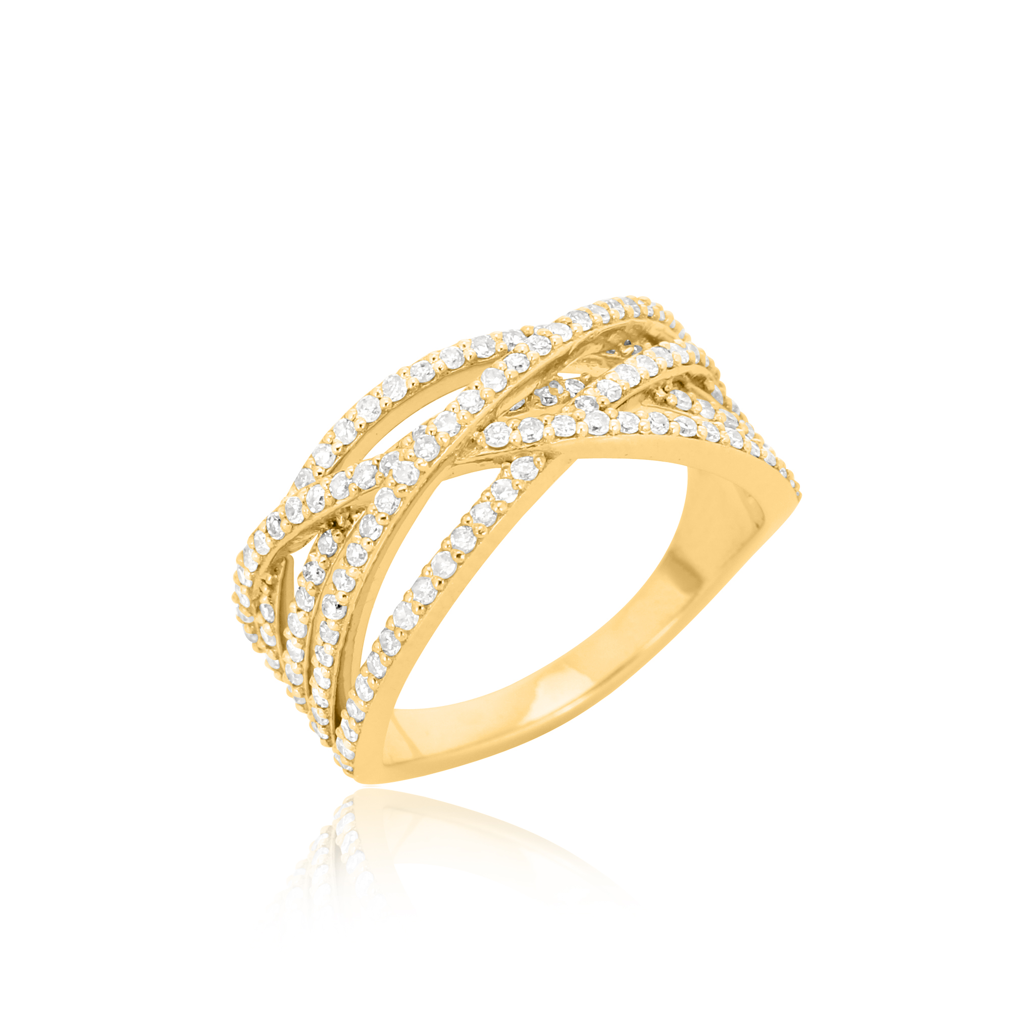 Yellow Gold Multi Band Ring Studded With Diamonds