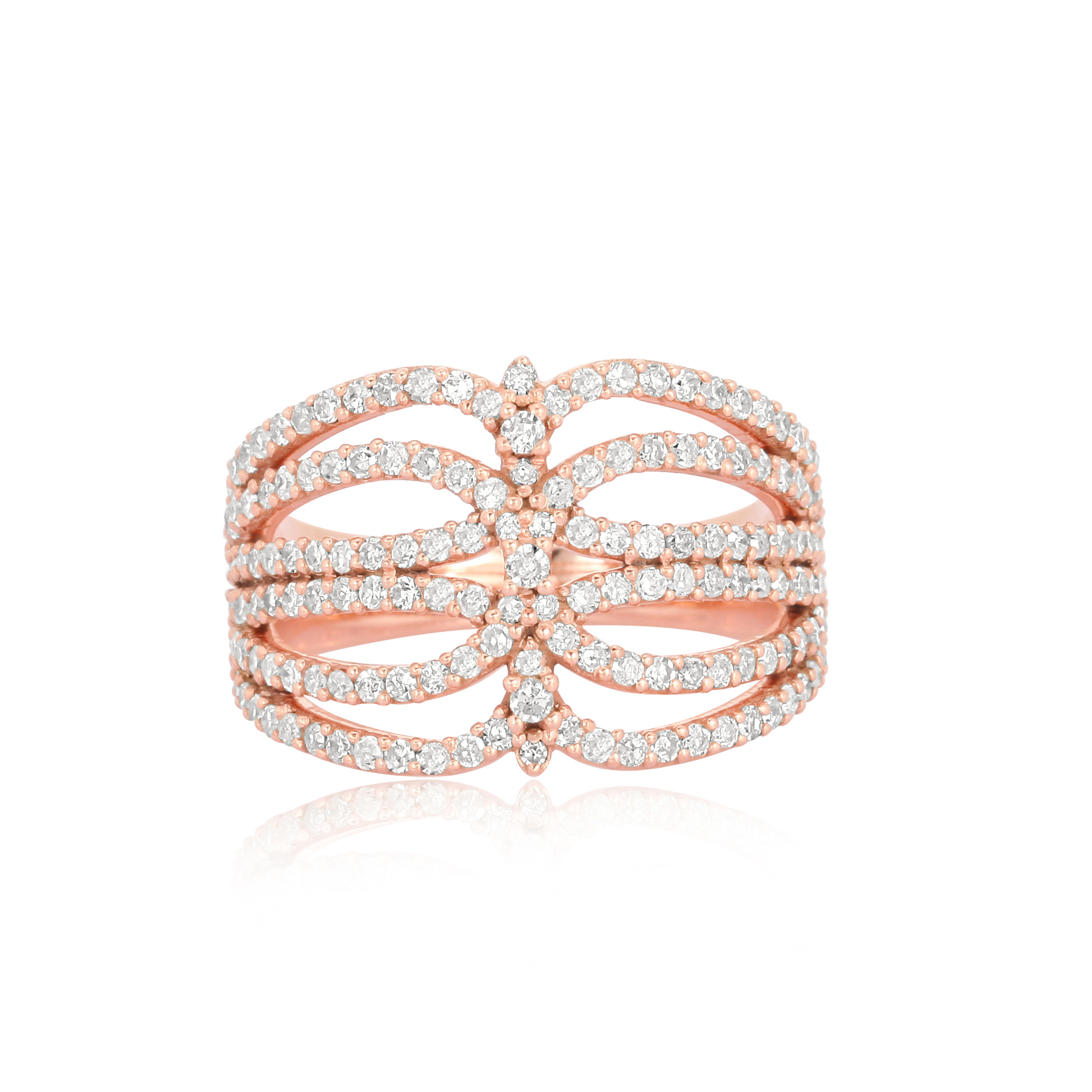 Sterling Silver Broad Diamond Studded Ring