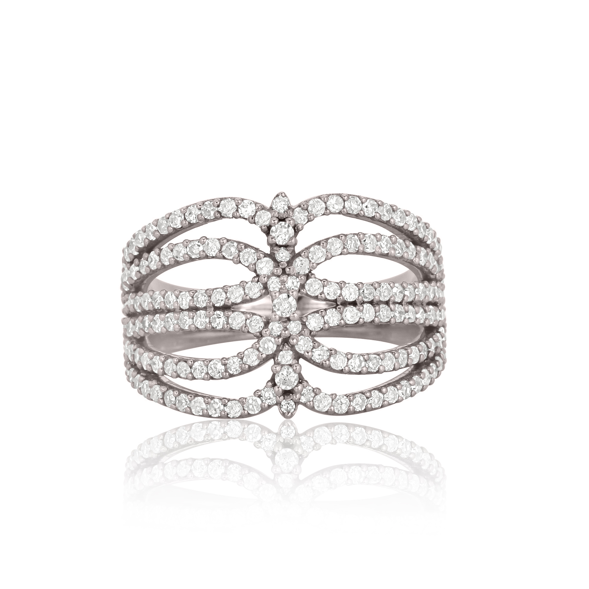 Sterling Silver Broad Diamond Studded Ring