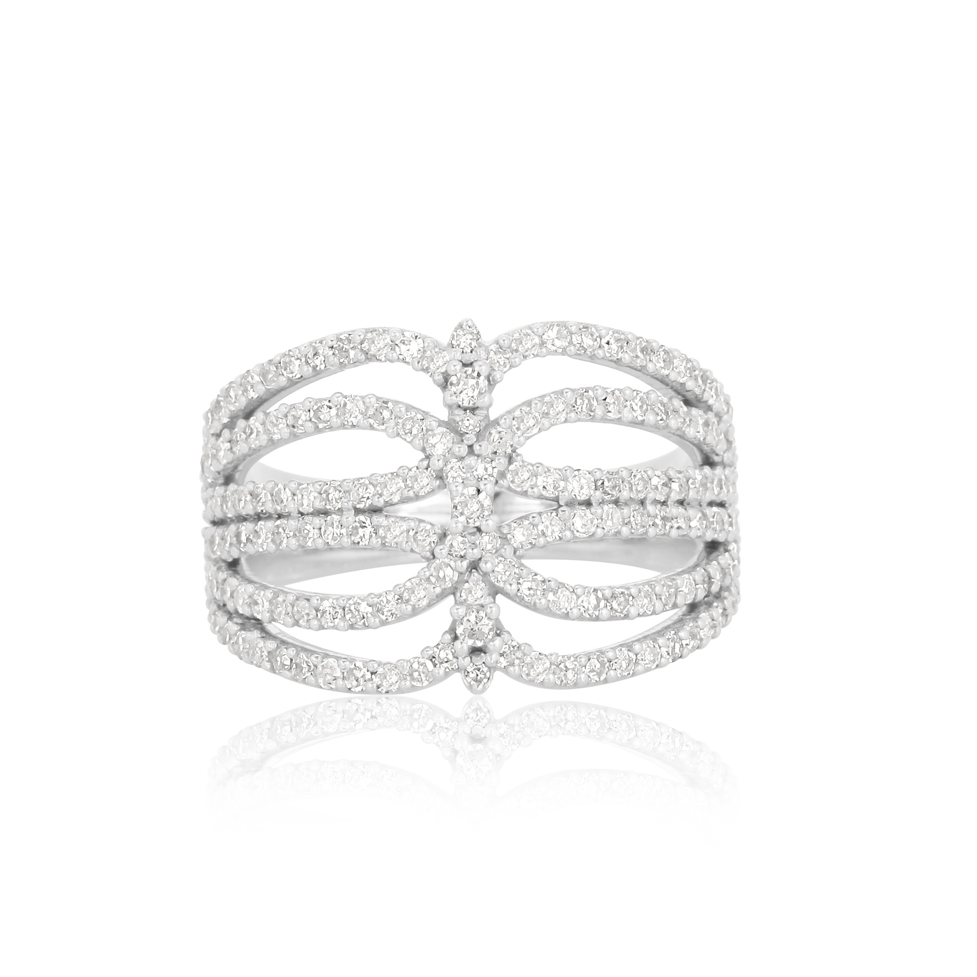 Sterling Silver Broad Diamond Studded Ring