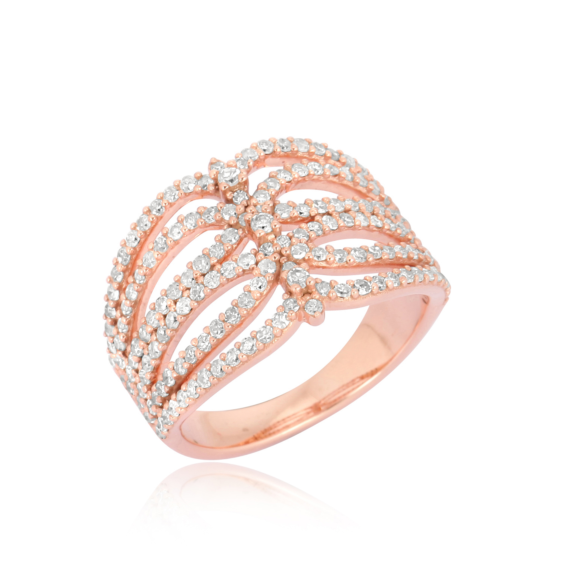 Sterling Silver Broad Diamond Studded Ring