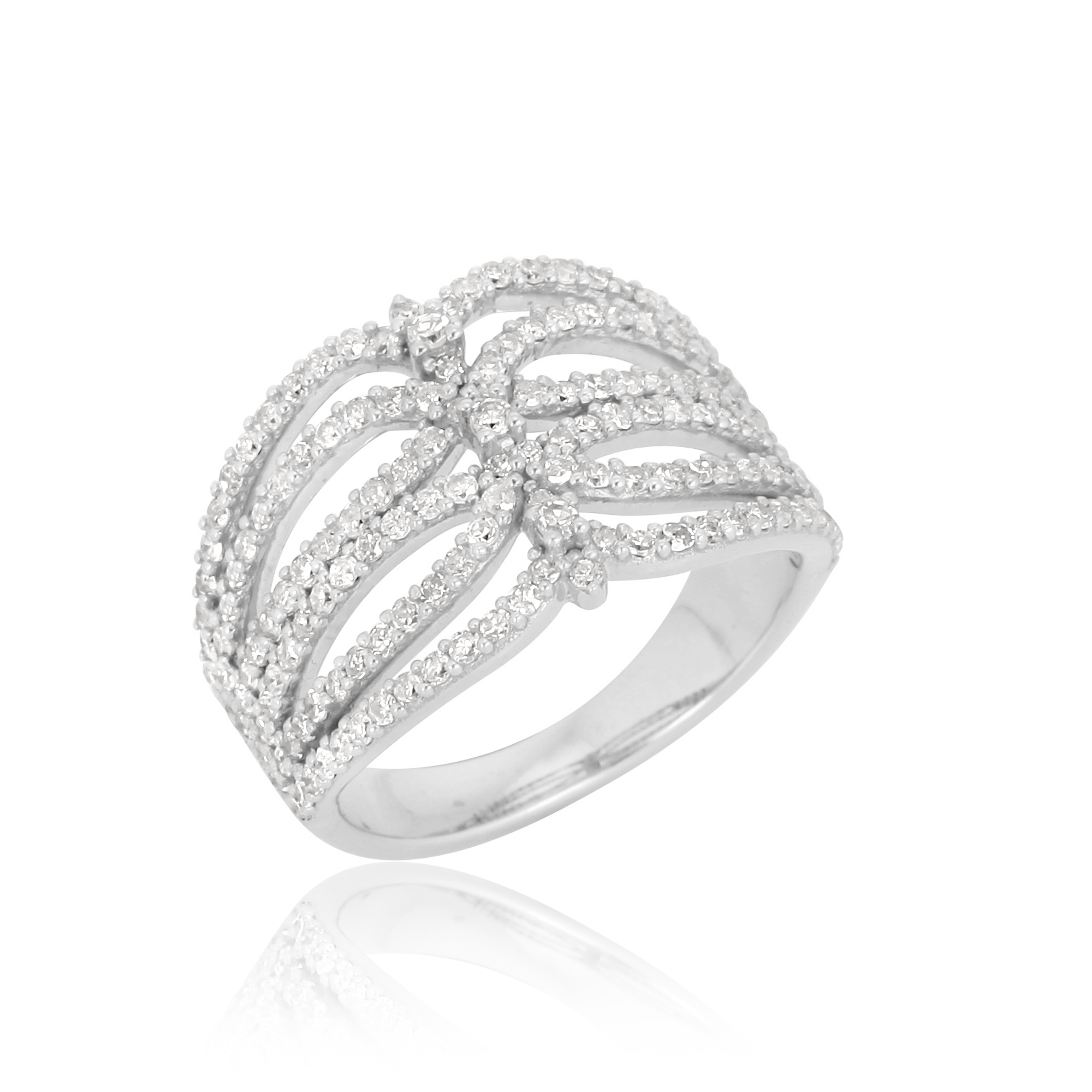 Sterling Silver Broad Diamond Studded Ring