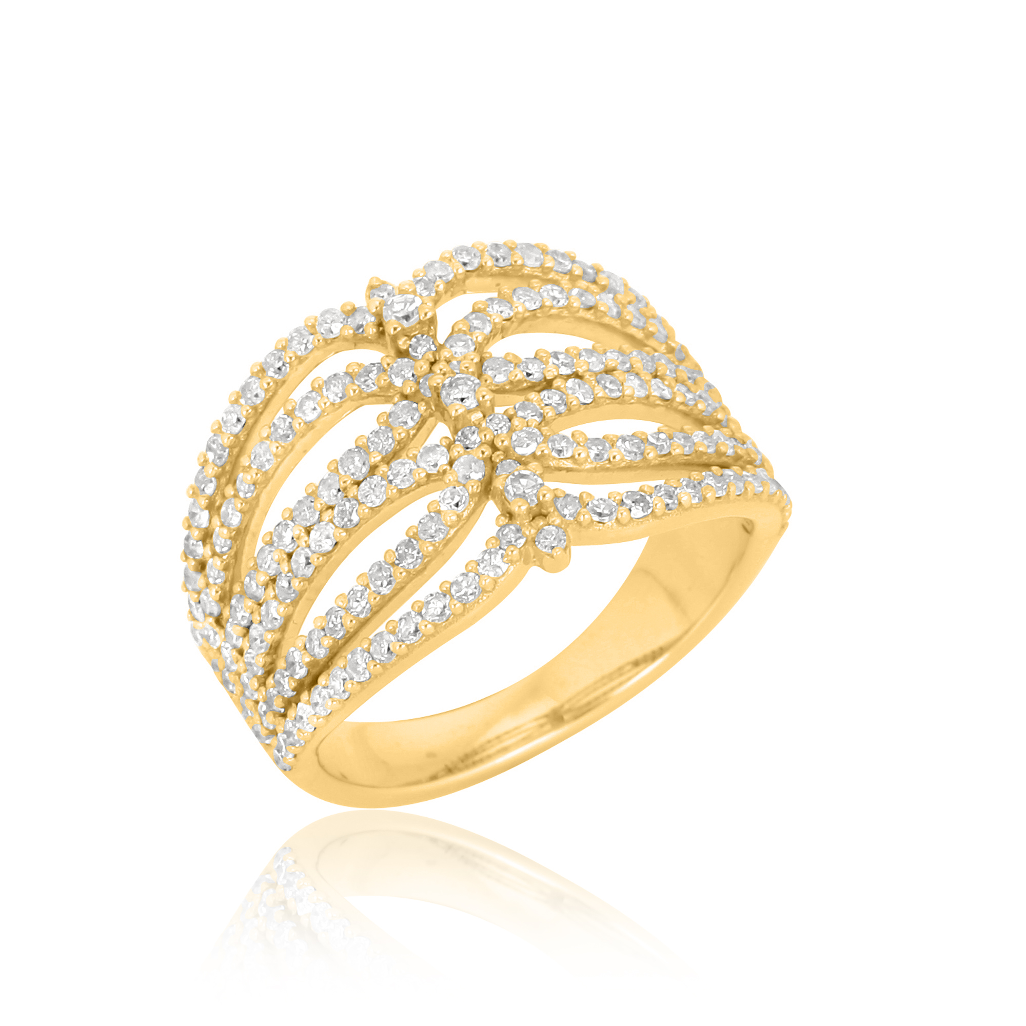 Sterling Silver Broad Diamond Studded Ring