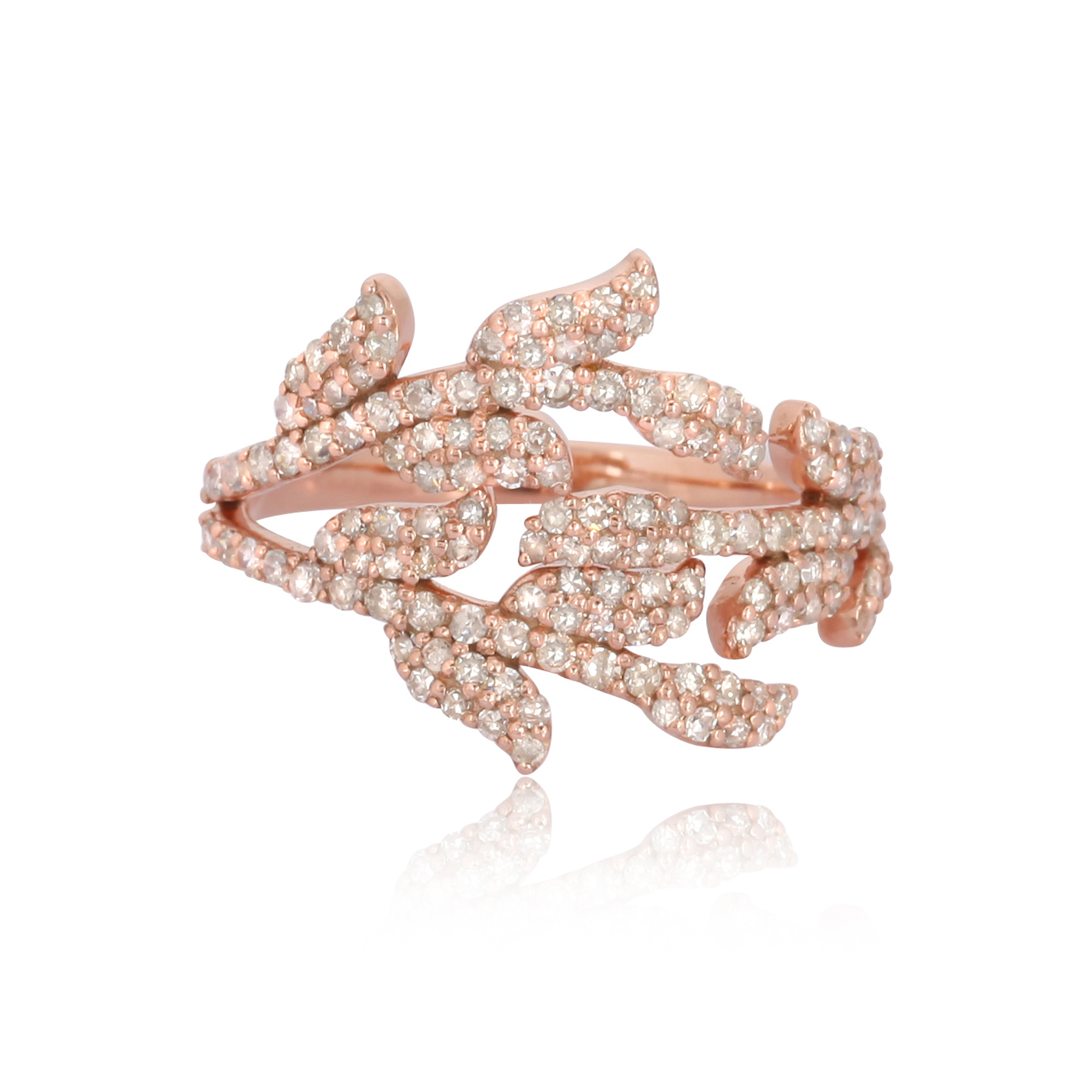 Rose Gold Multiple Leaf Diamond Ring