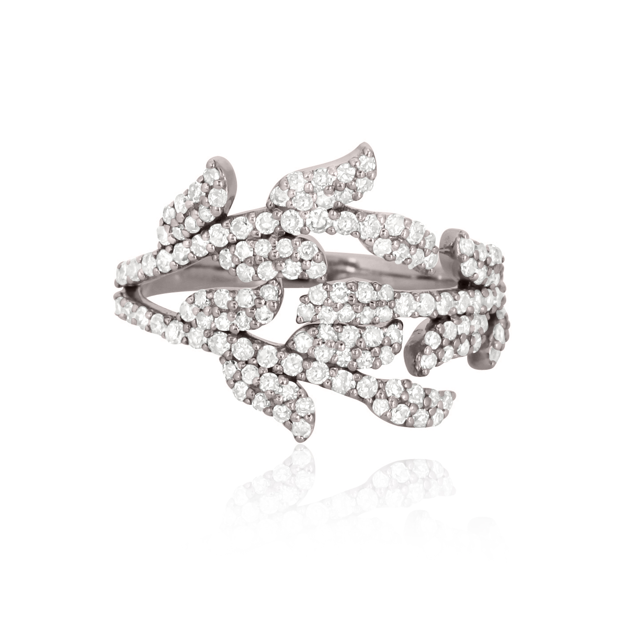 Sterling Silver Multiple Leaf Diamond Ring