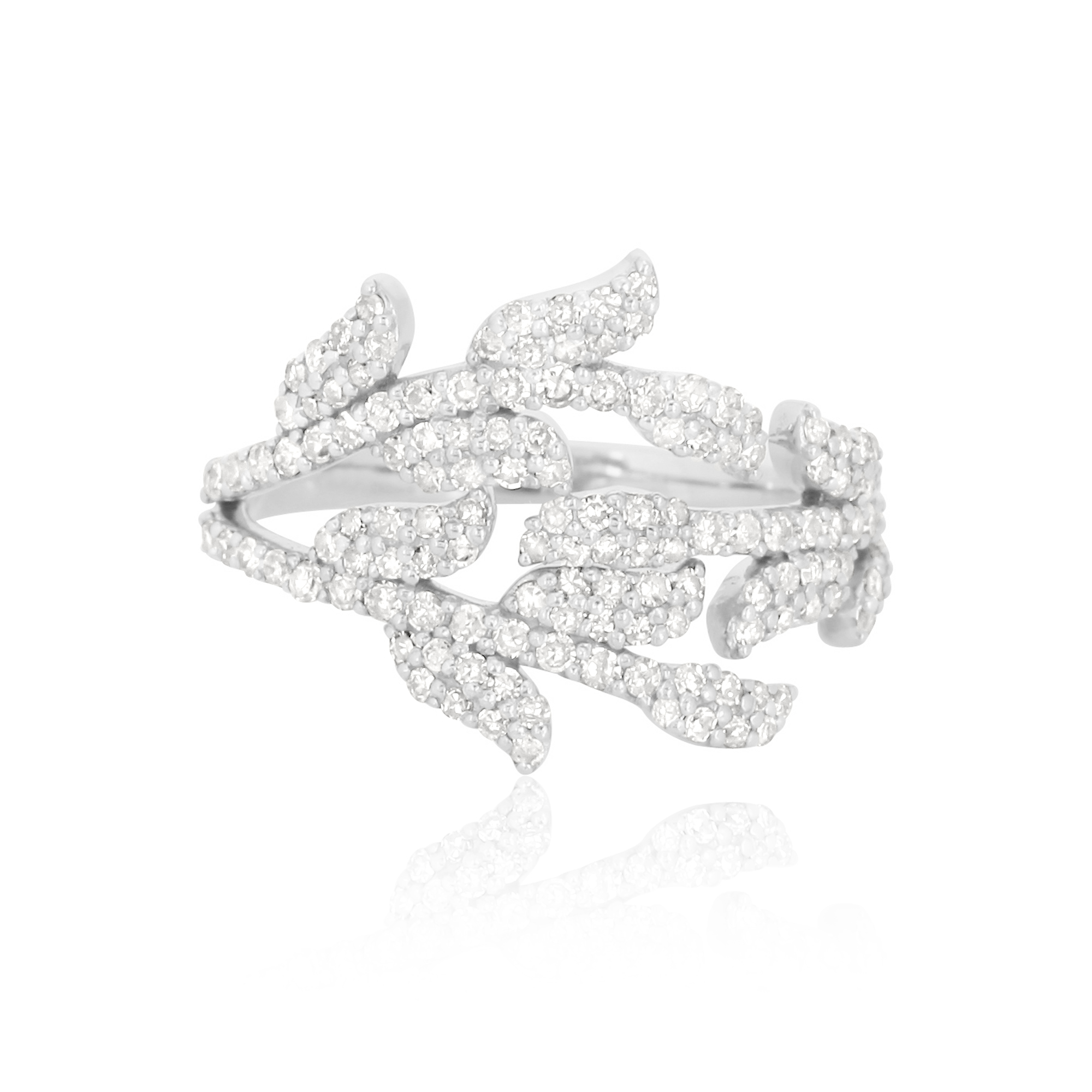 Sterling Silver Multiple Leaf Diamond Ring