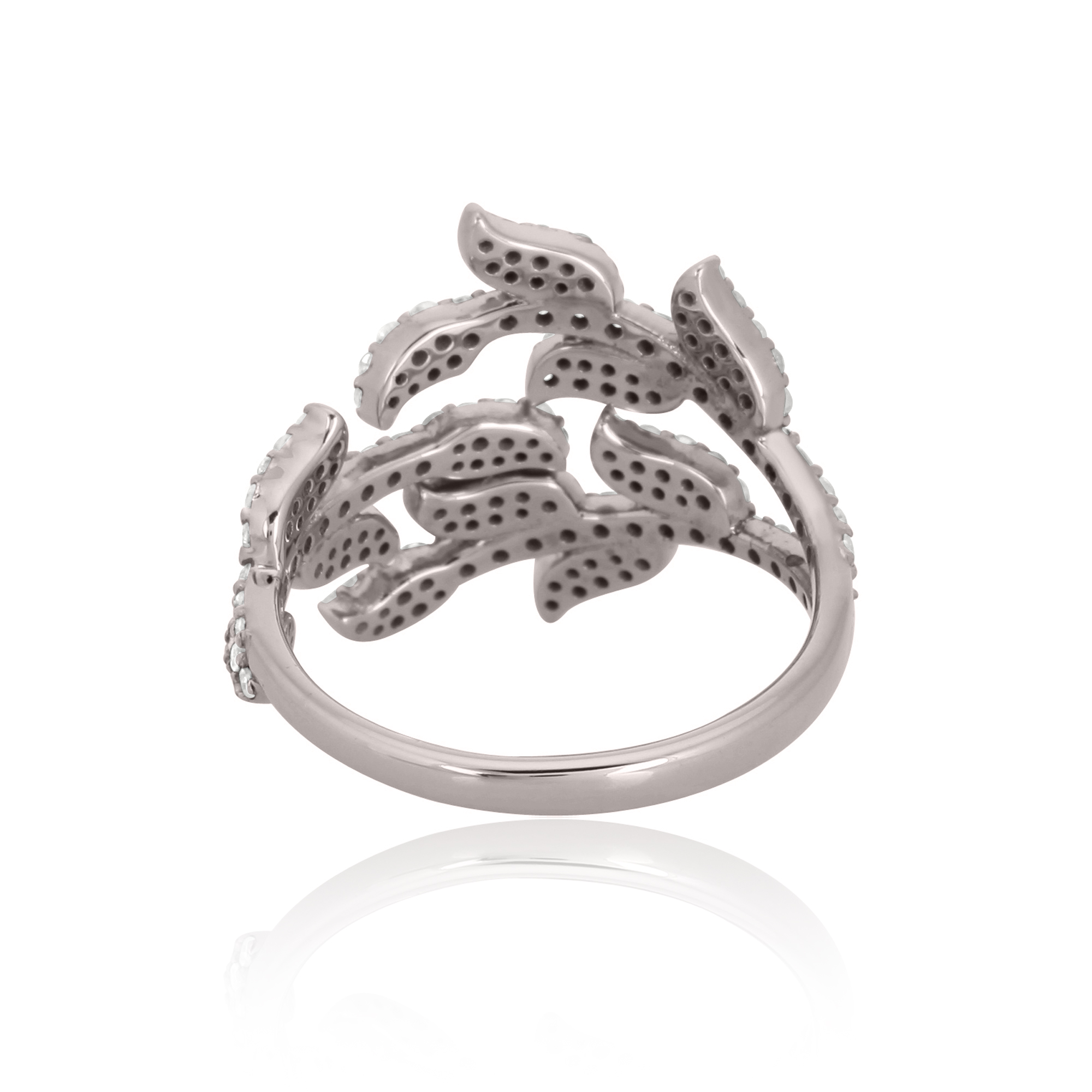 Sterling Silver Multiple Leaf Diamond Ring