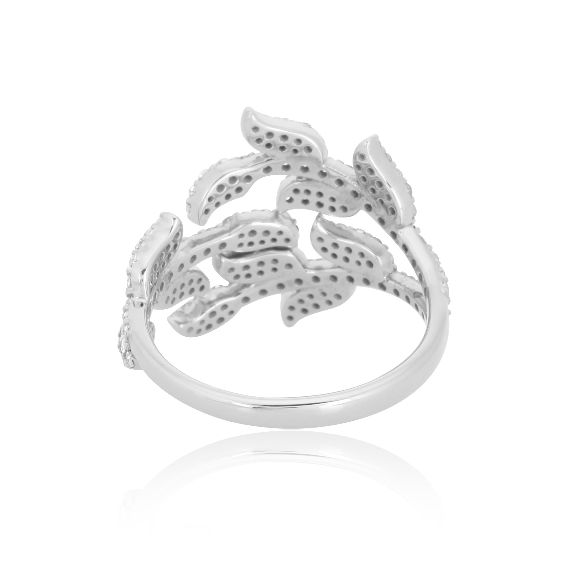 Sterling Silver Multiple Leaf Diamond Ring