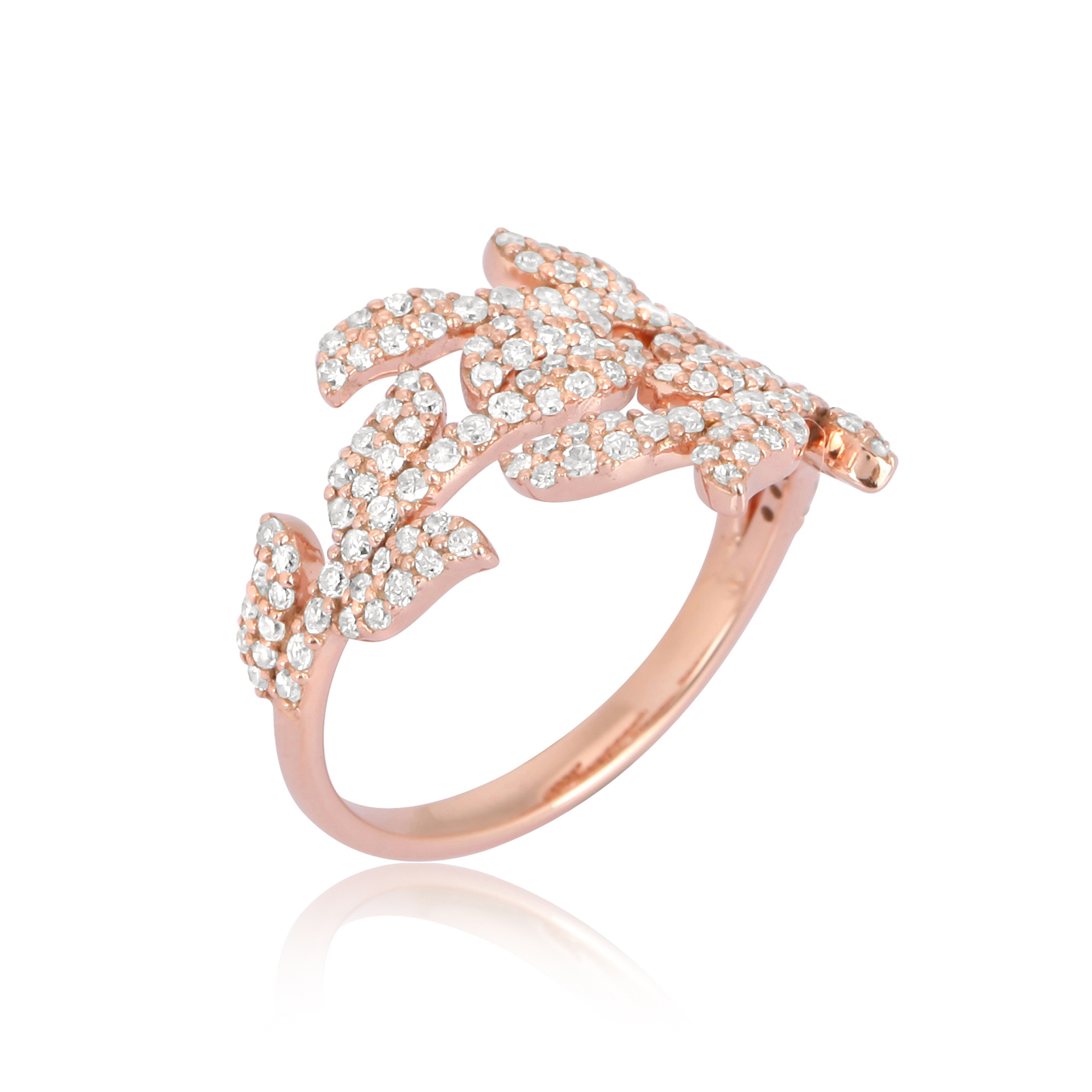 Sterling Silver Multiple Leaf Diamond Ring