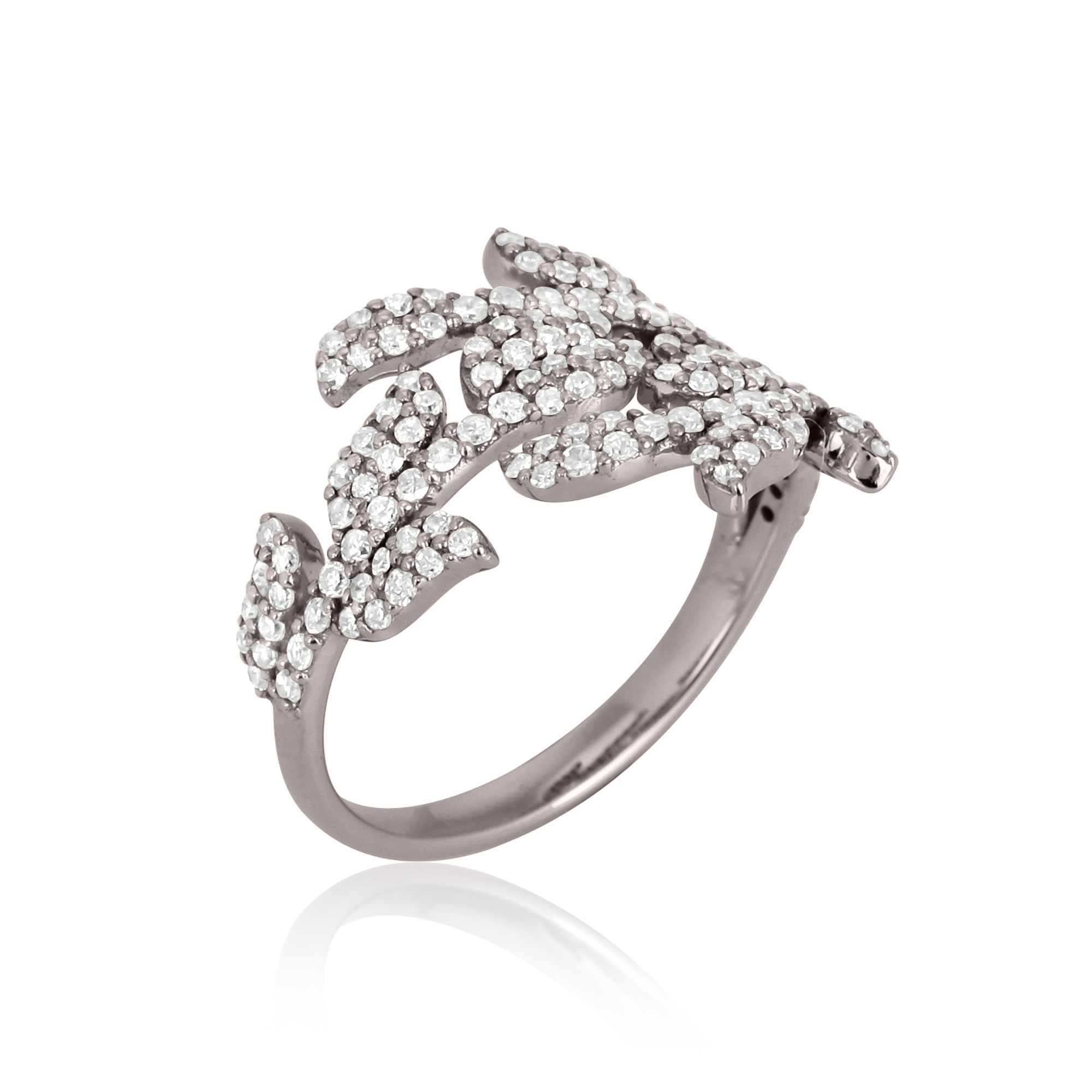 Sterling Silver Multiple Leaf Diamond Ring