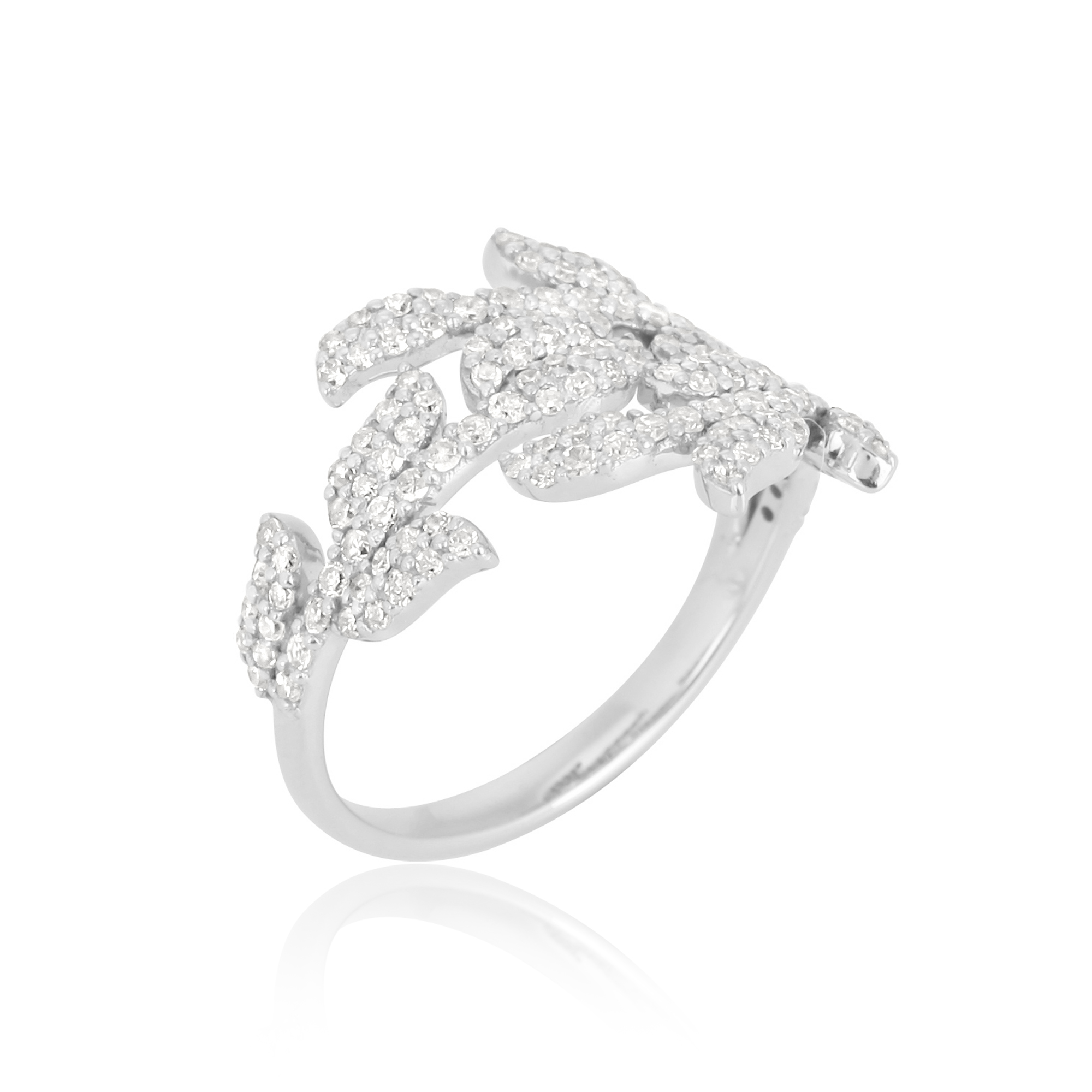 Sterling Silver Multiple Leaf Diamond Ring