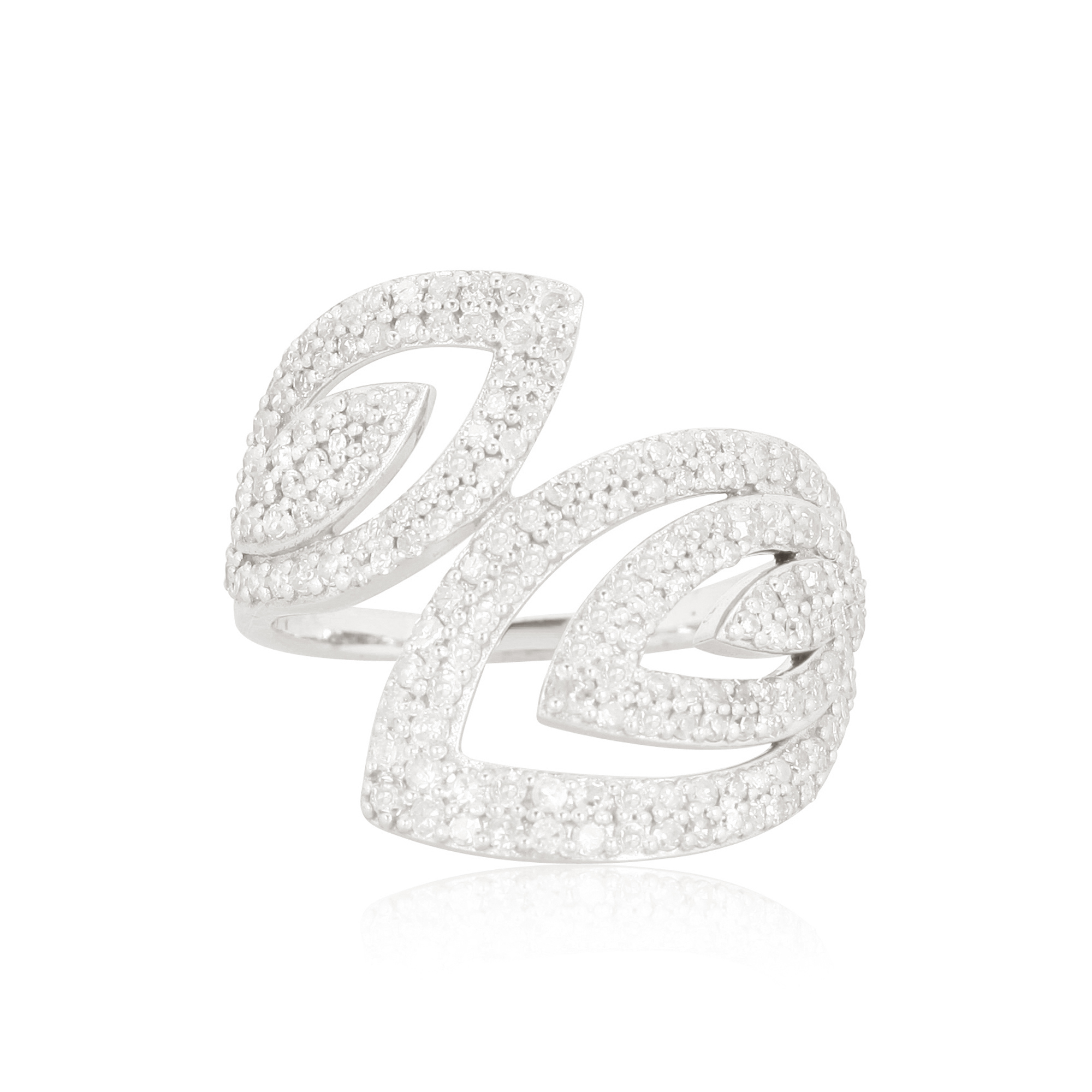 Sterling Silver Broad Diamond Leaf Ring
