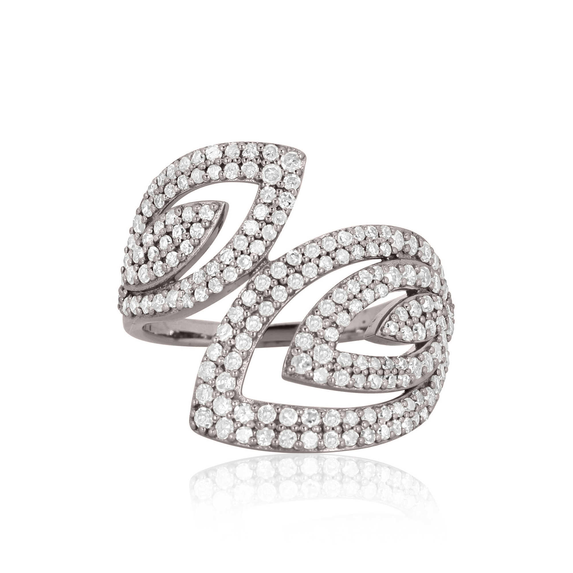 Sterling Silver Broad Diamond Leaf Ring