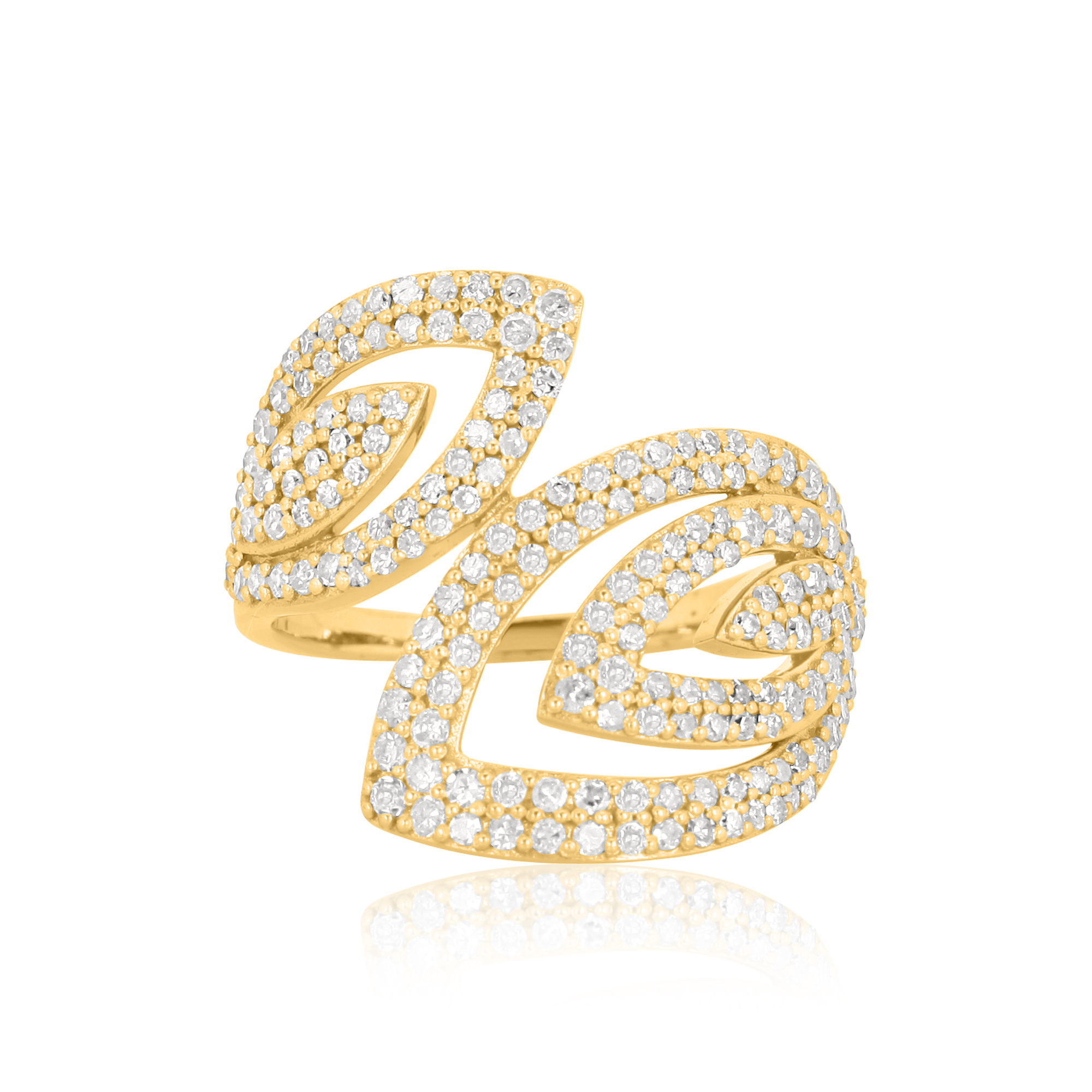 Sterling Silver Broad Diamond Leaf Ring