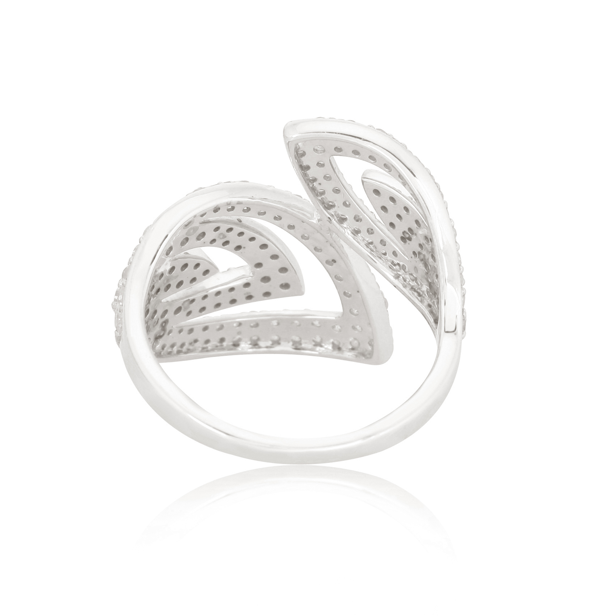 Sterling Silver Broad Diamond Leaf Ring