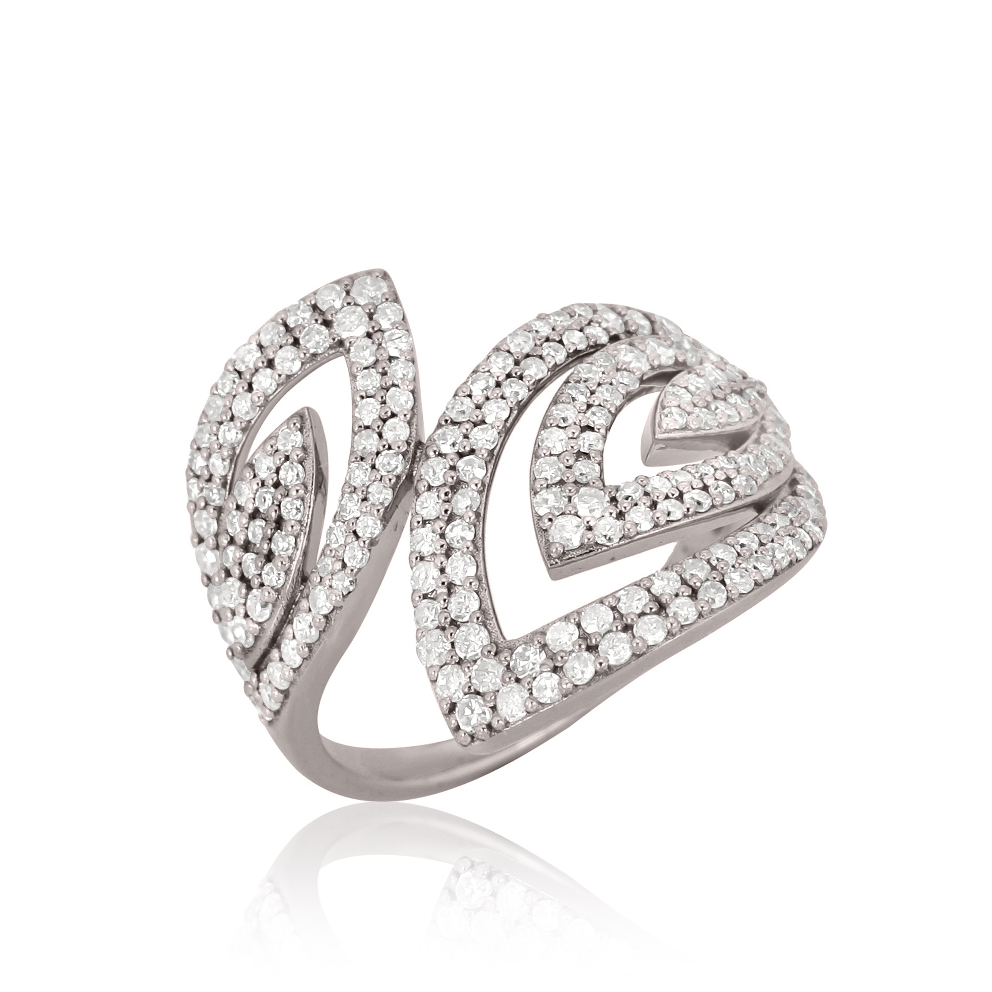 Sterling Silver Broad Diamond Leaf Ring