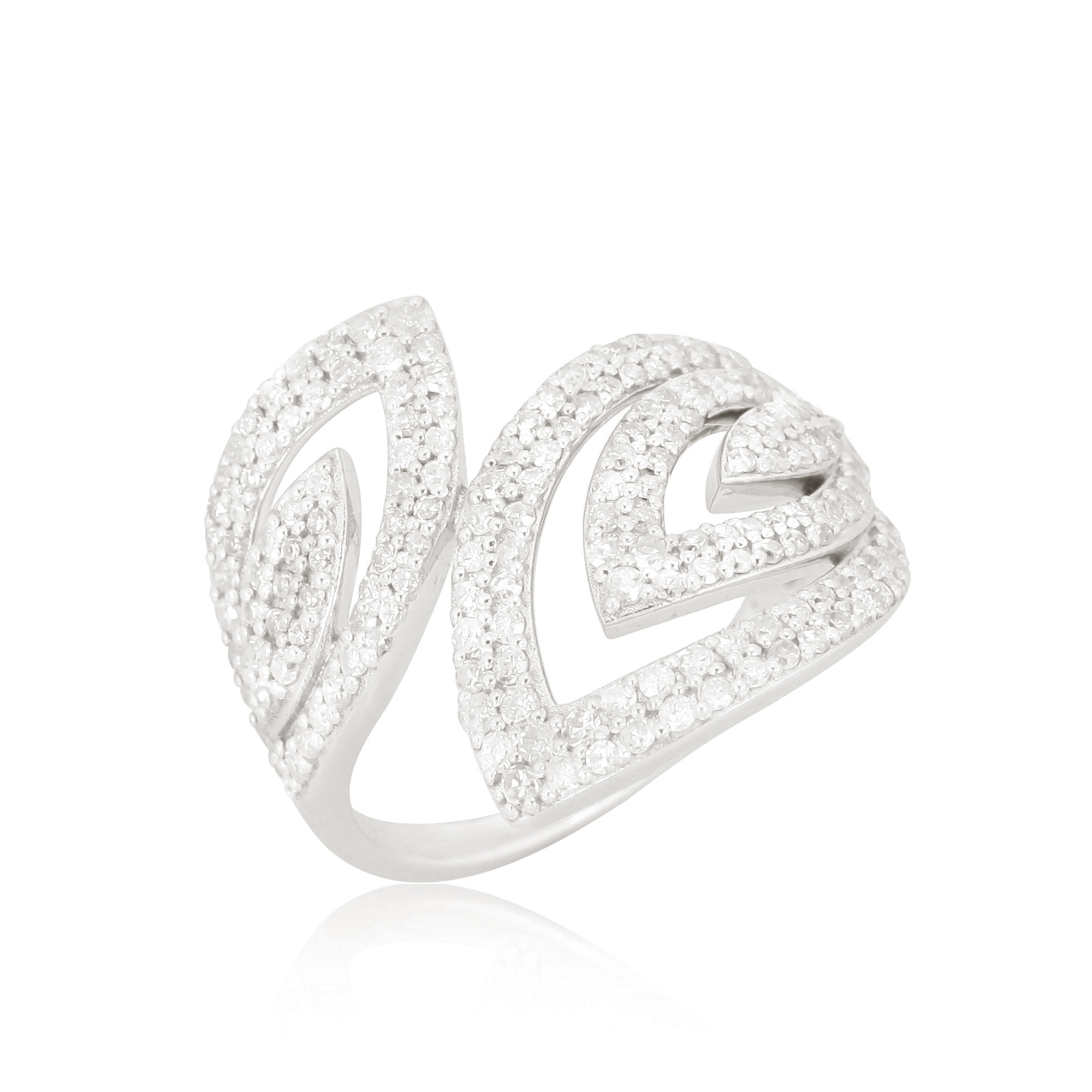 Sterling Silver Broad Diamond Leaf Ring