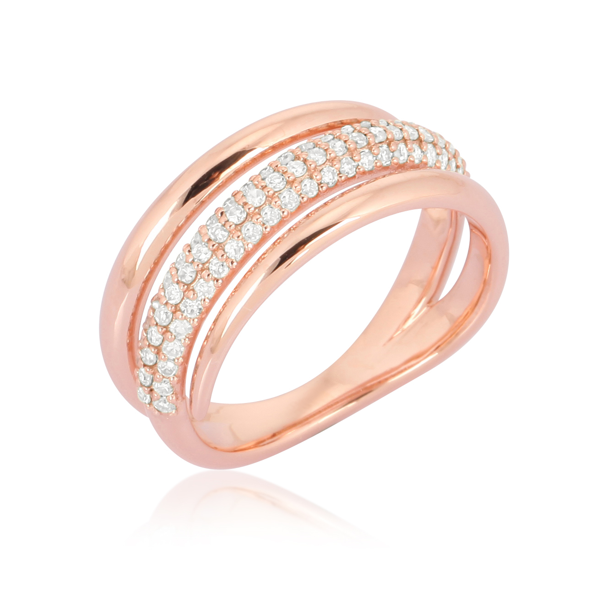 Rose Gold Three Band Diamond Ring