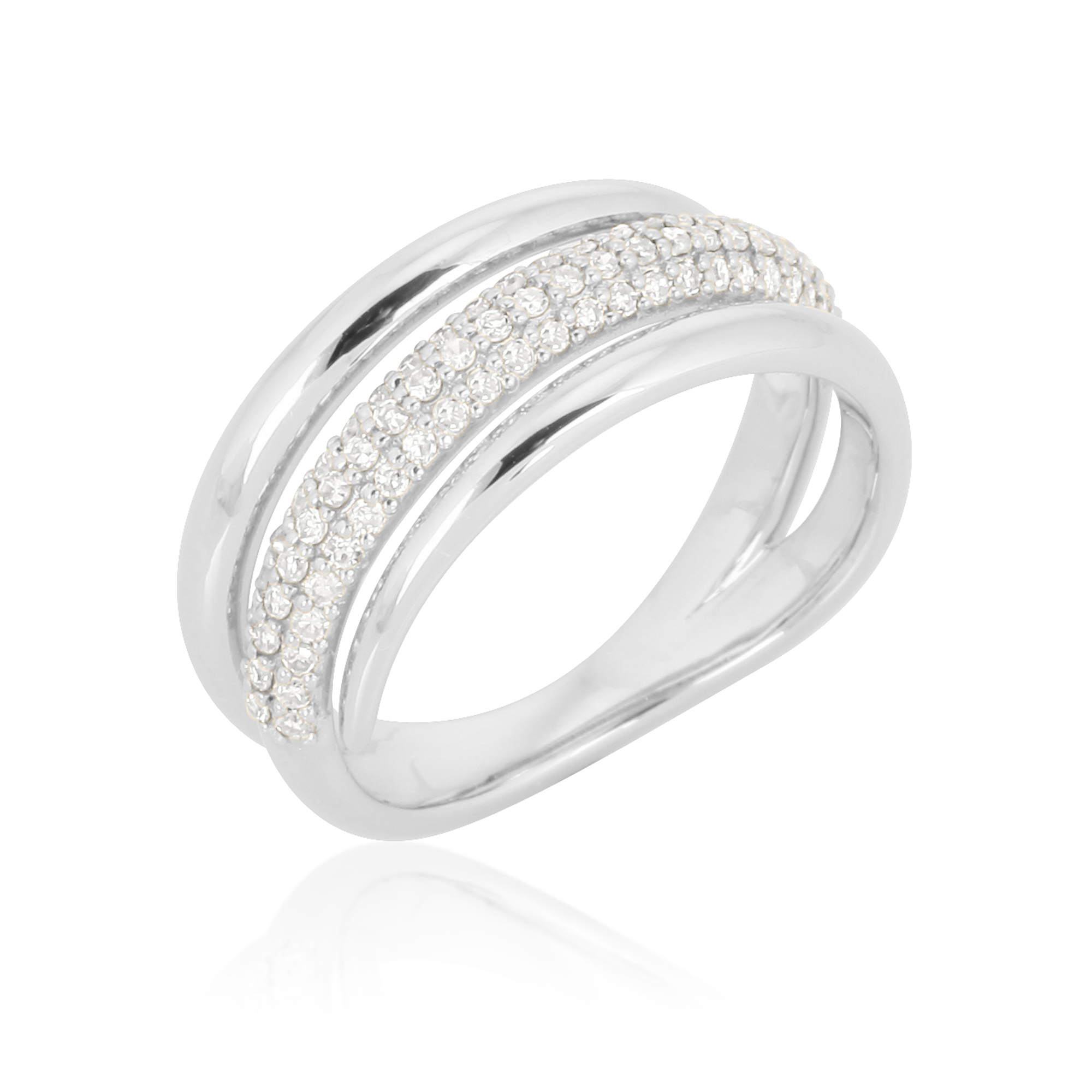 White Gold Three Band Diamond Ring