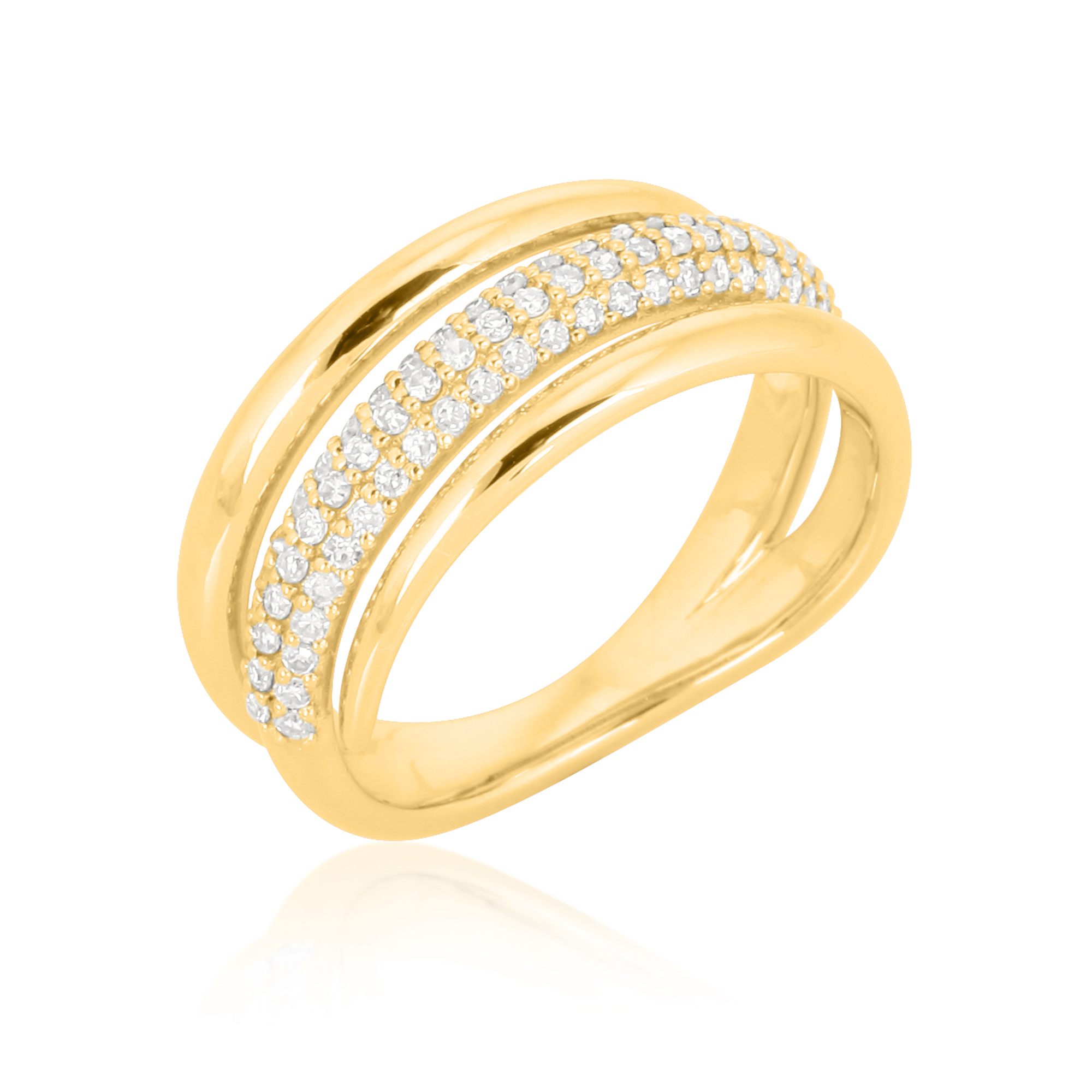 Yellow Gold Three Band Diamond Ring