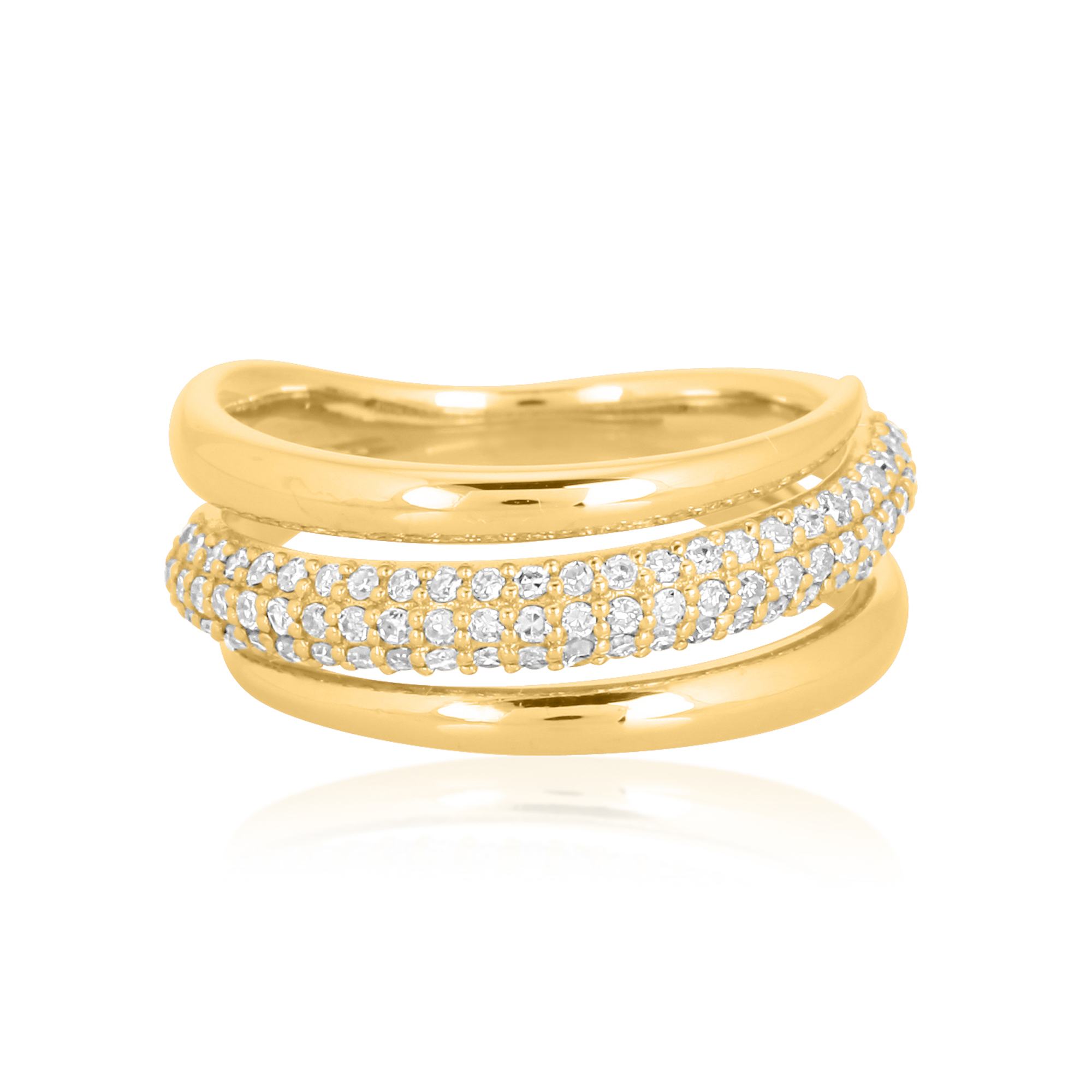Yellow Gold Three Band Diamond Ring
