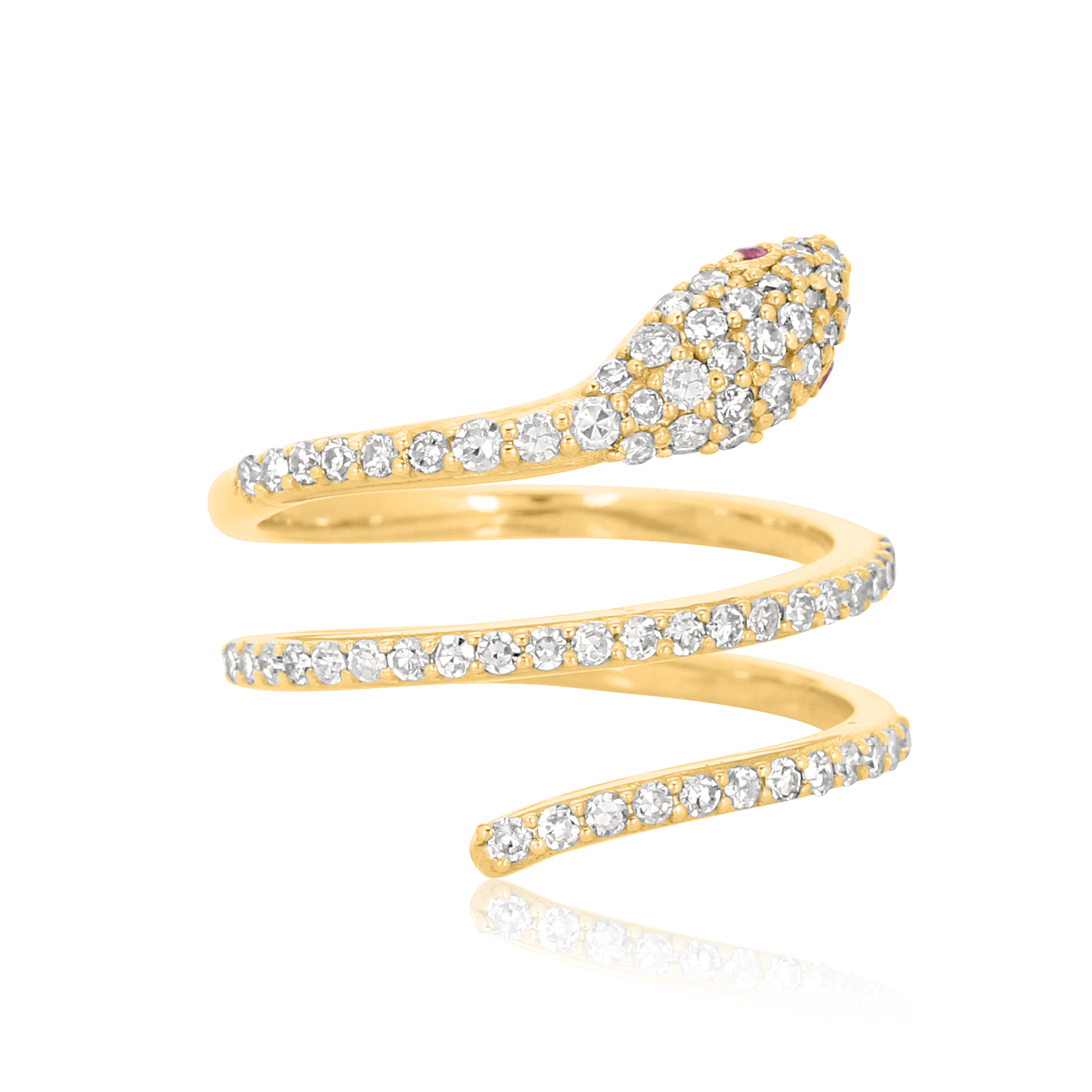 Sterling Silver Diamond Snake Ring With Ruby Eyes