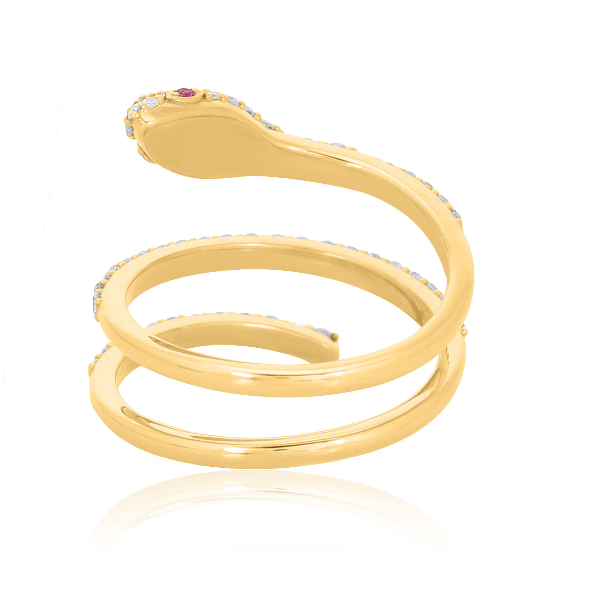 Sterling Silver Diamond Snake Ring With Ruby Eyes