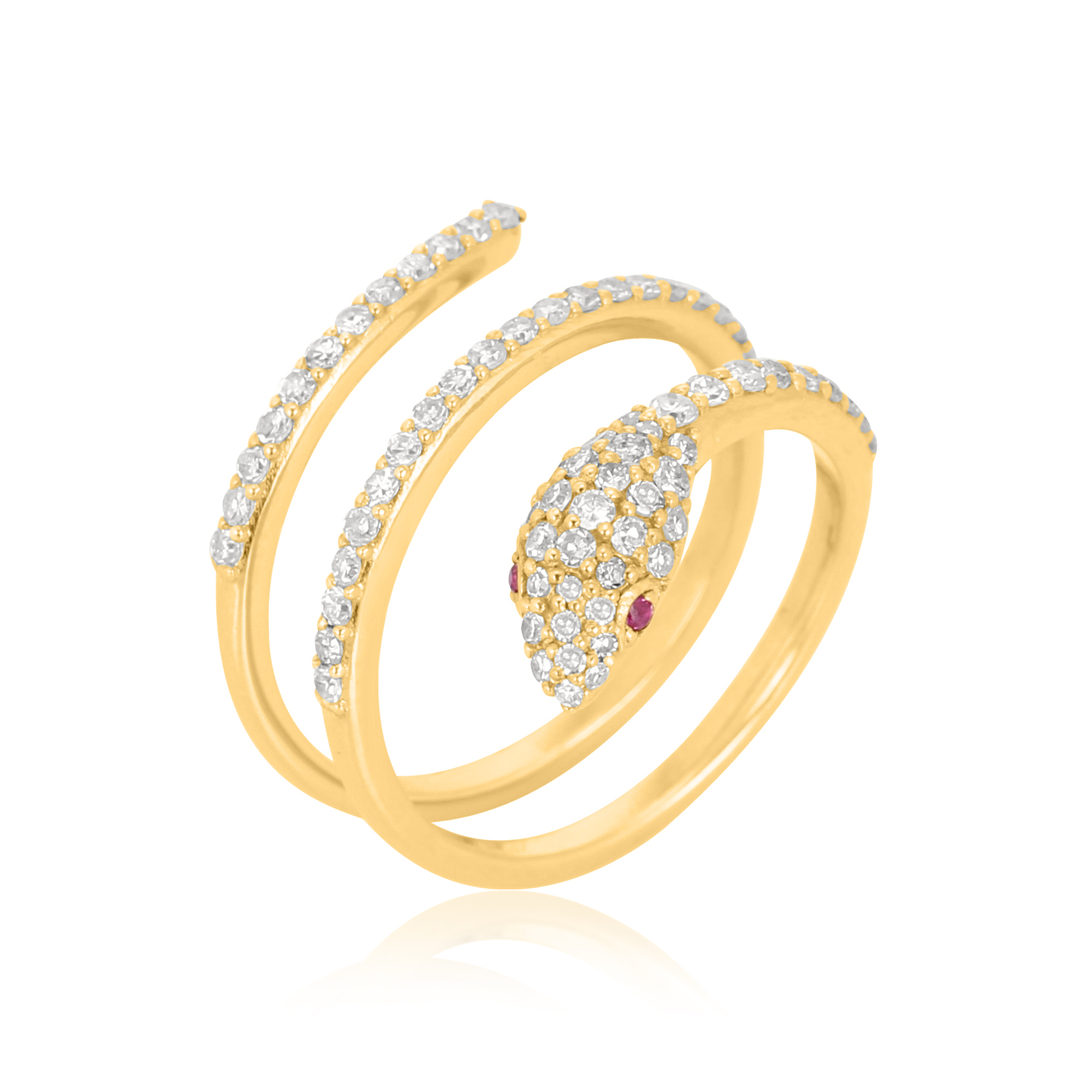 Sterling Silver Diamond Snake Ring With Ruby Eyes