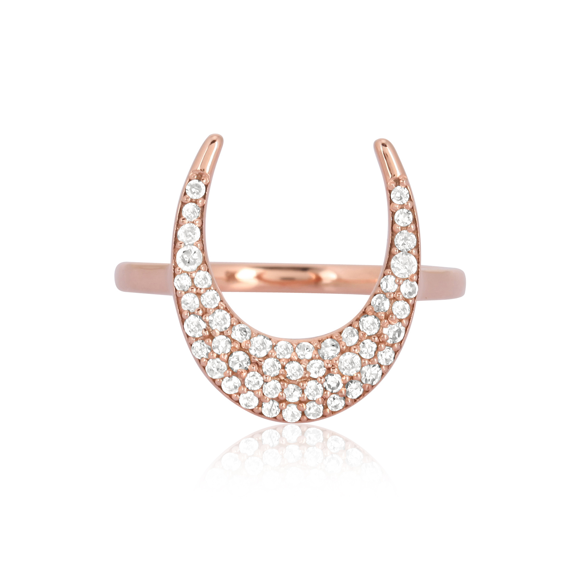 Rose Gold Moon Ring With Diamonds